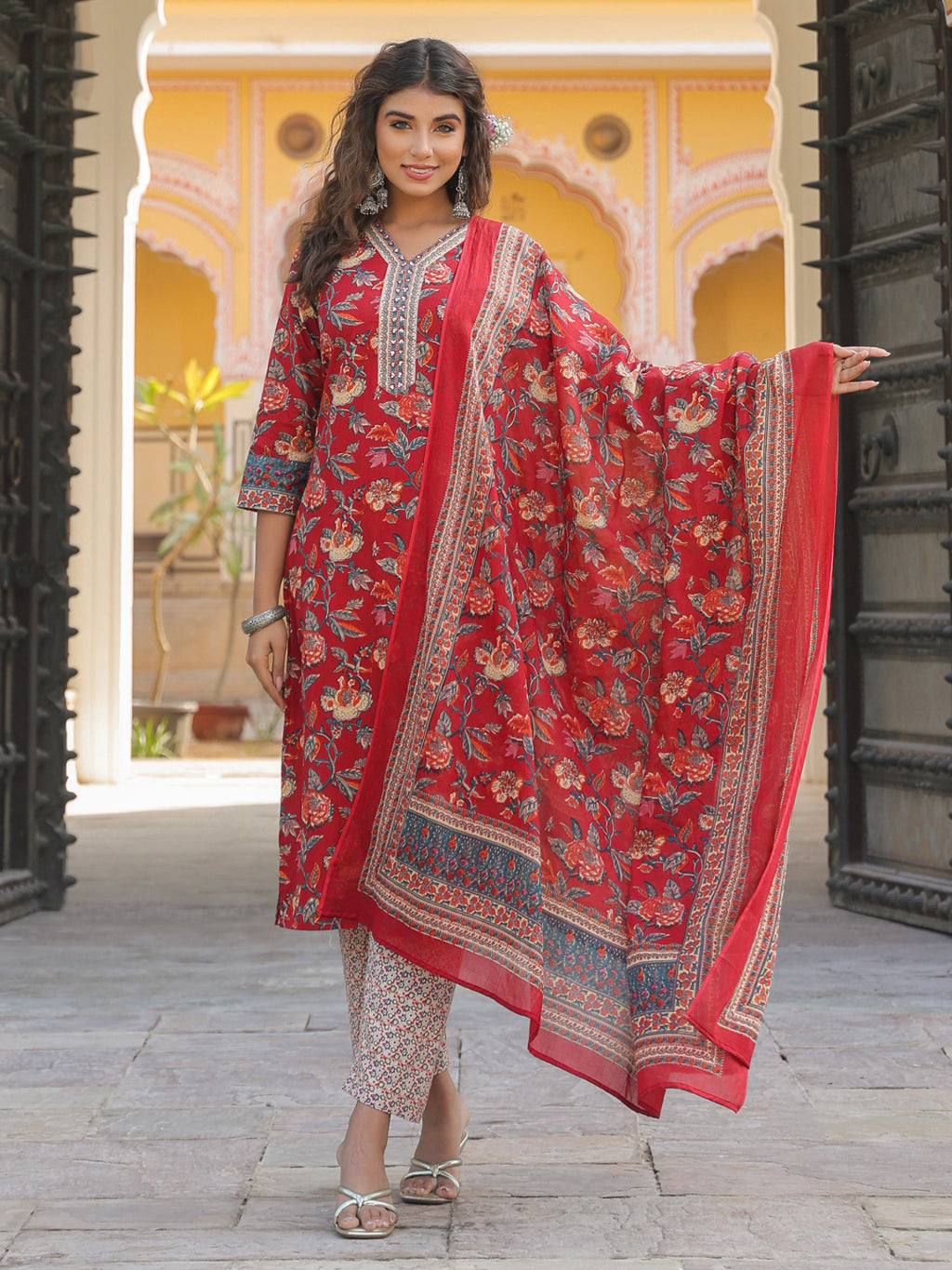 Women Red Floral Printed…