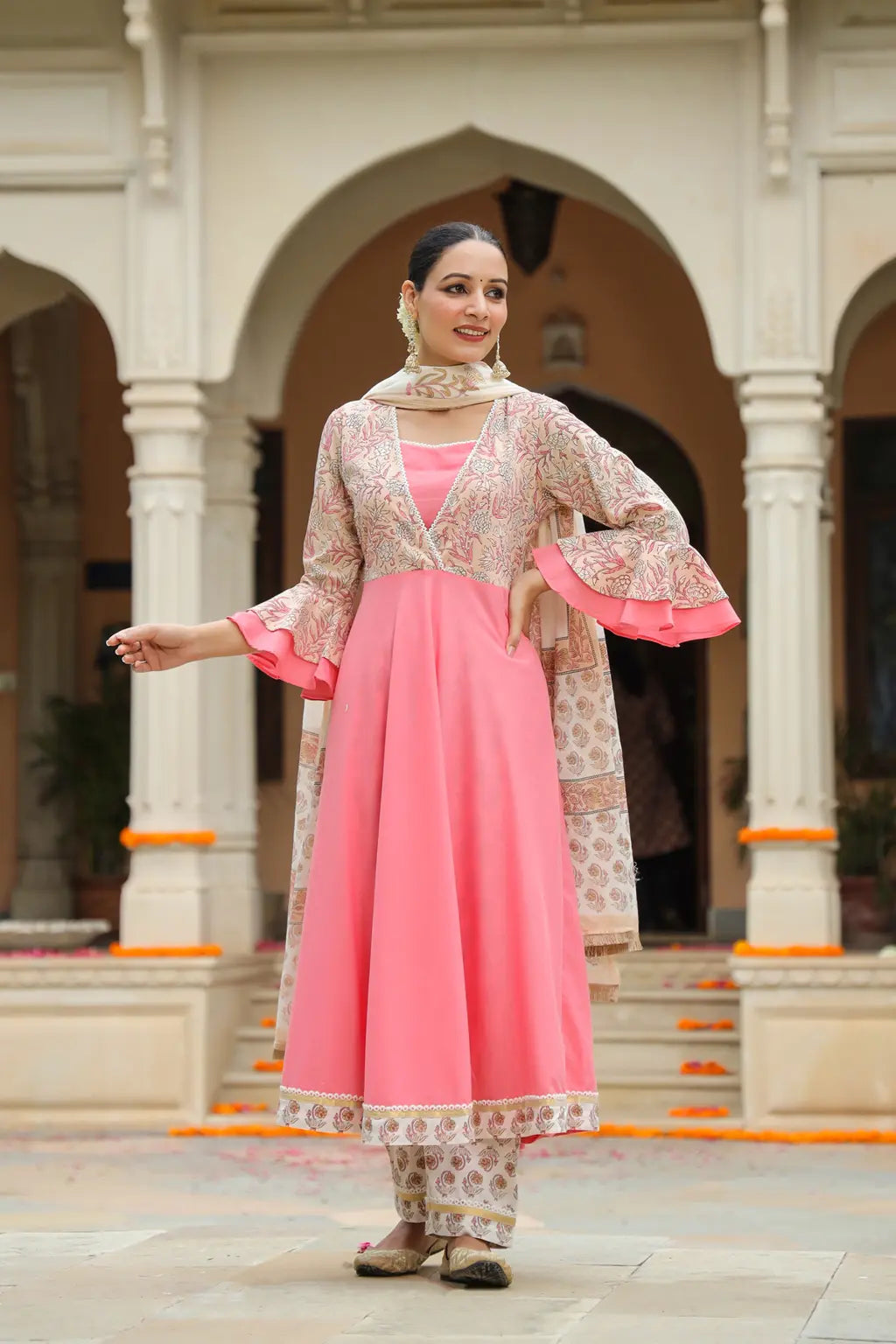 Women Pink Anarkali Printed…