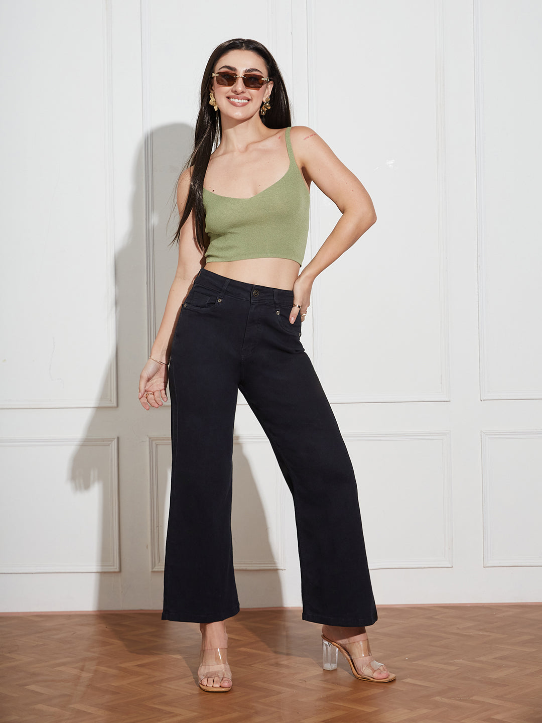 Black Wide-Leg High Rise…