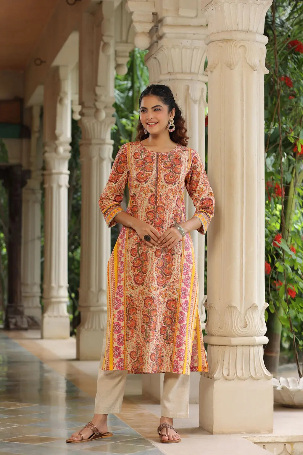 Women Beige Cotton Kurta…