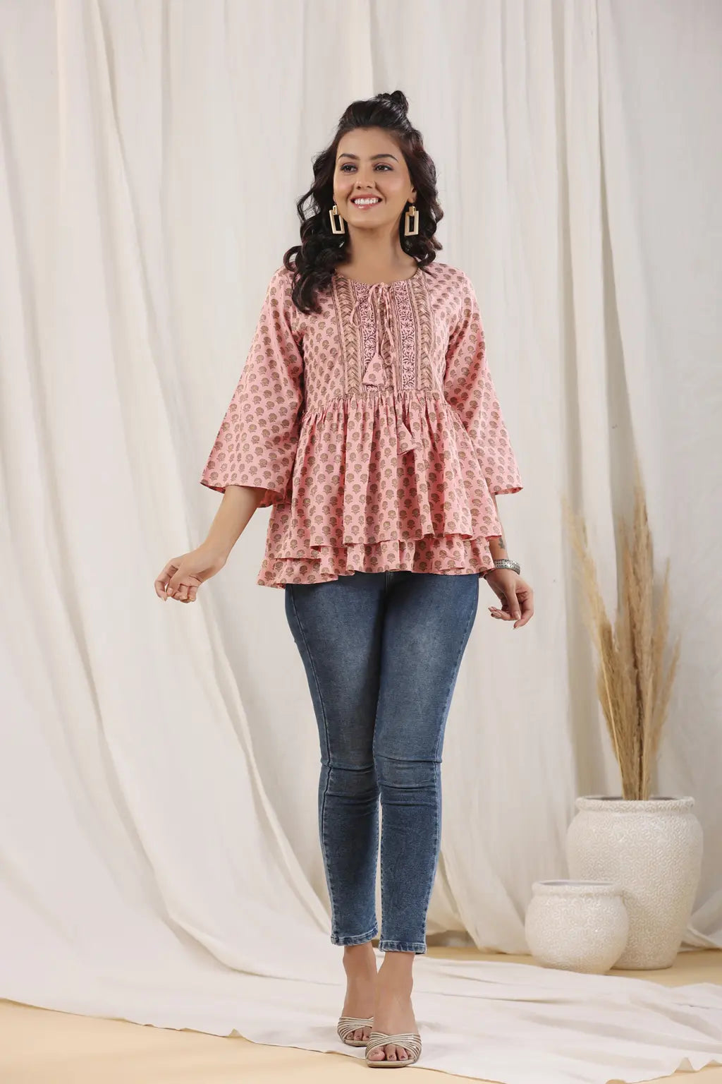 Women Peach Ethnic Motifs…
