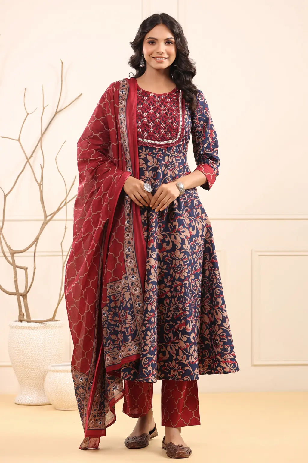 Women Floral Embroidered Pure…
