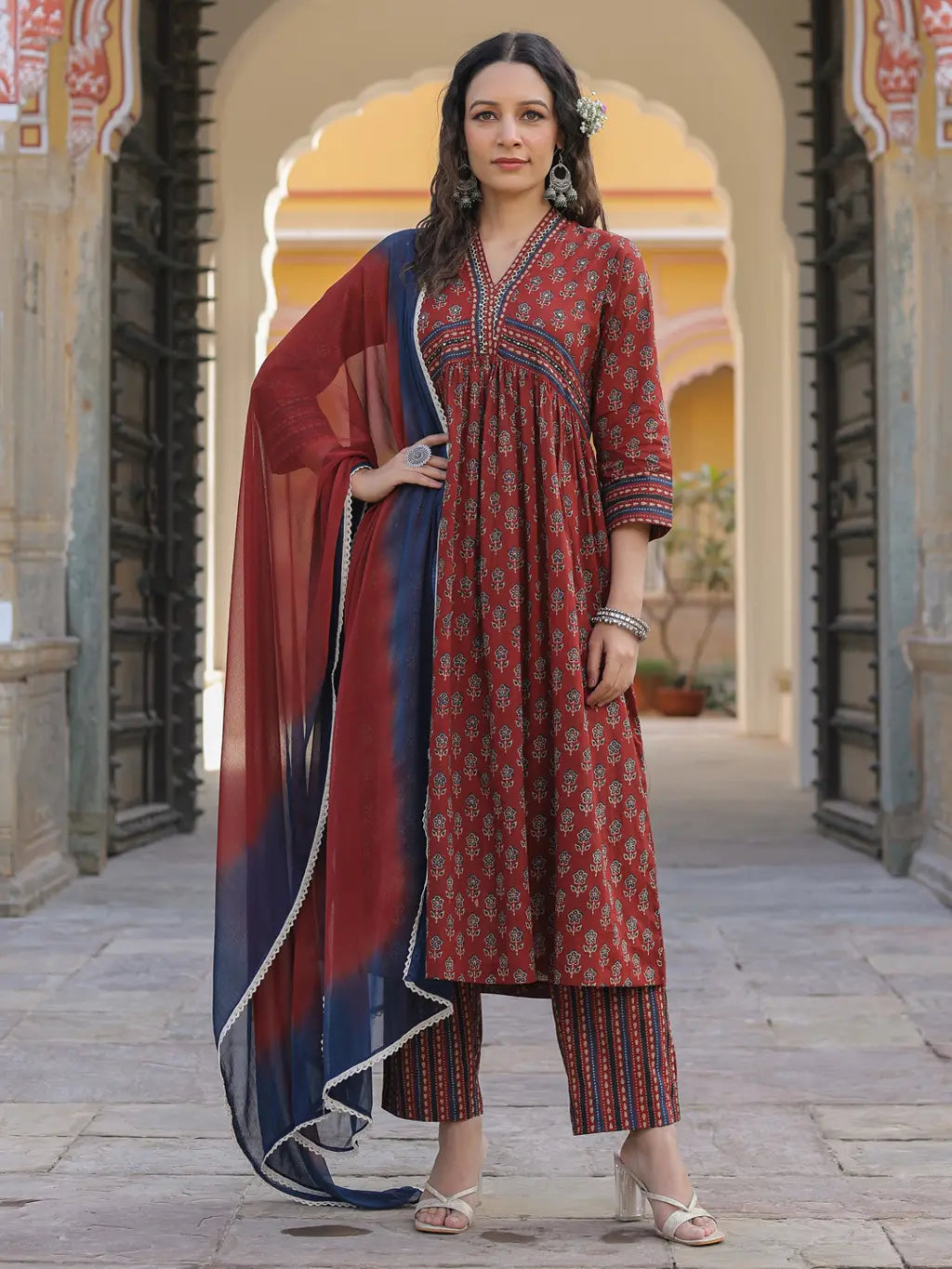 Women Maroon Ethnic Motifs…