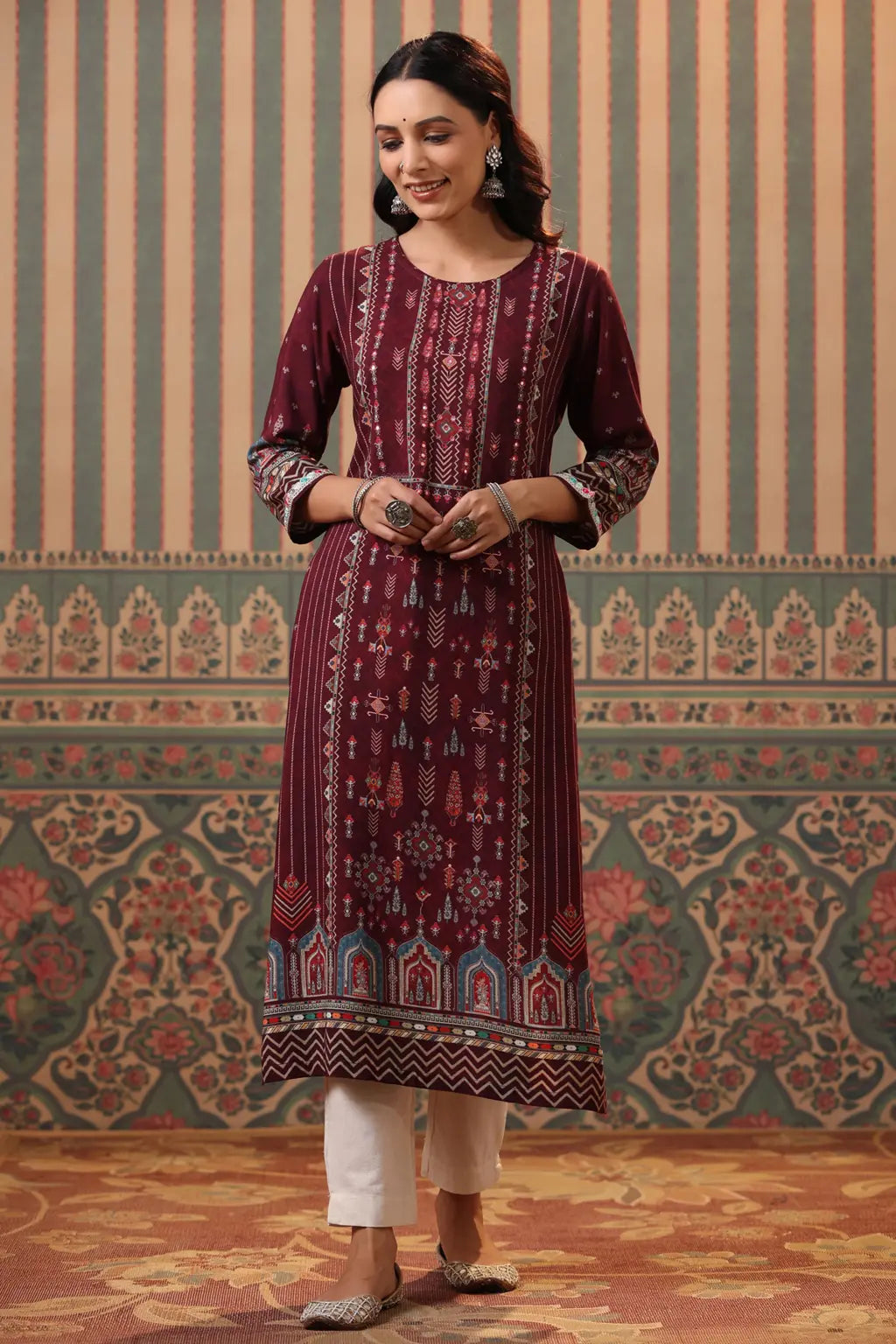 Women Maroon Digital Printed…