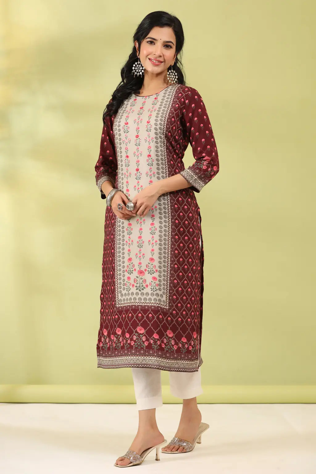 Women Maroon Digital Printed…