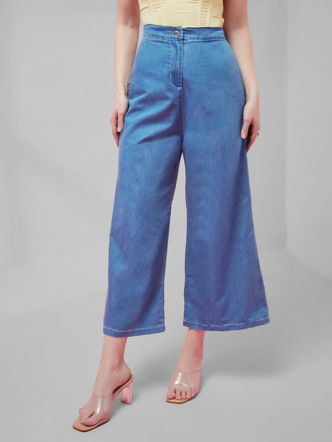 Blue Flared Wide-Leg high-rise…