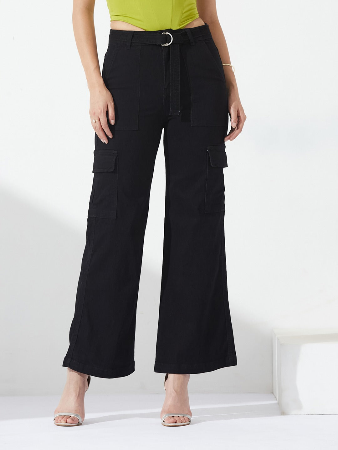 Black Wide leg high-rise…
