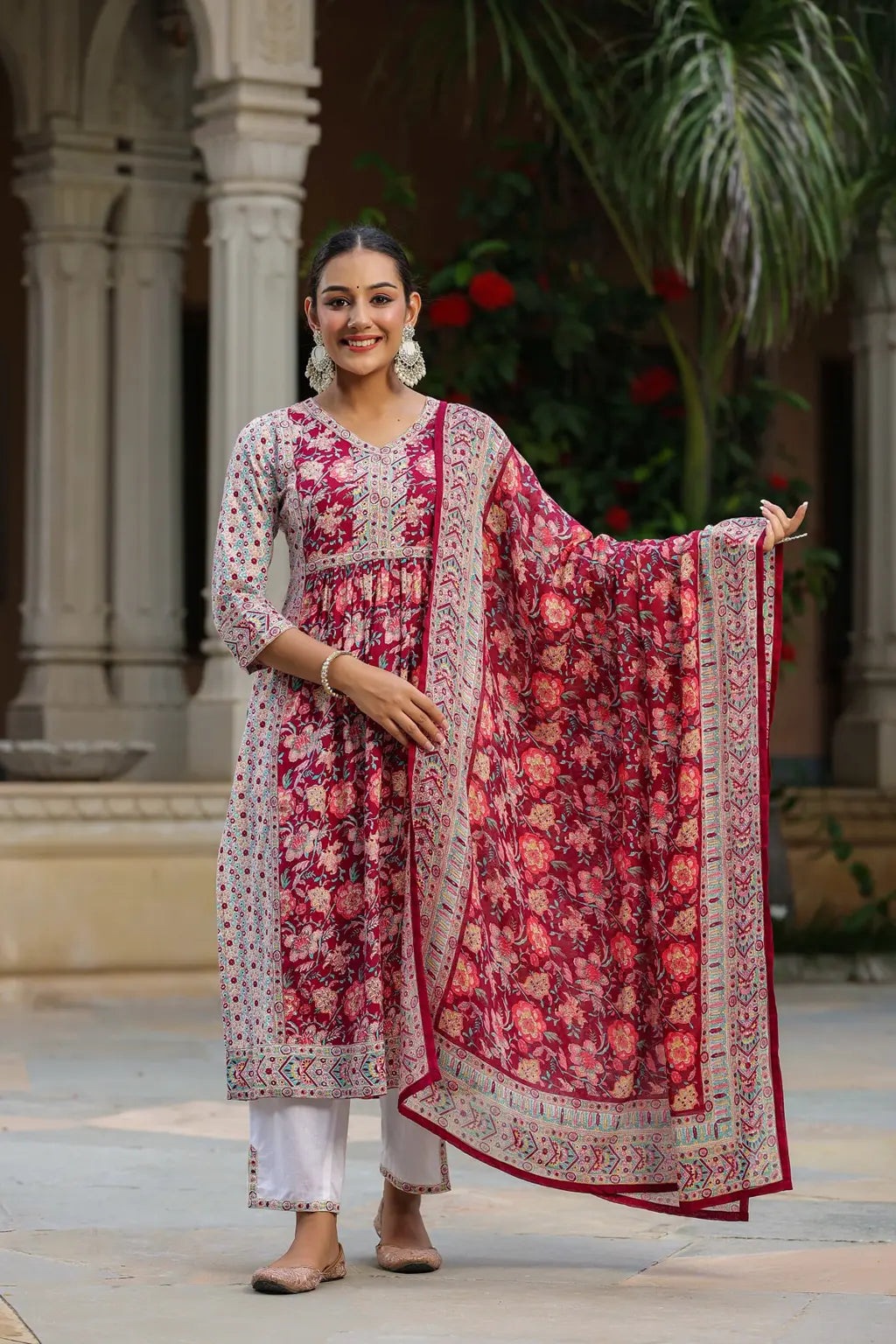 Women Wine Floral Printed…