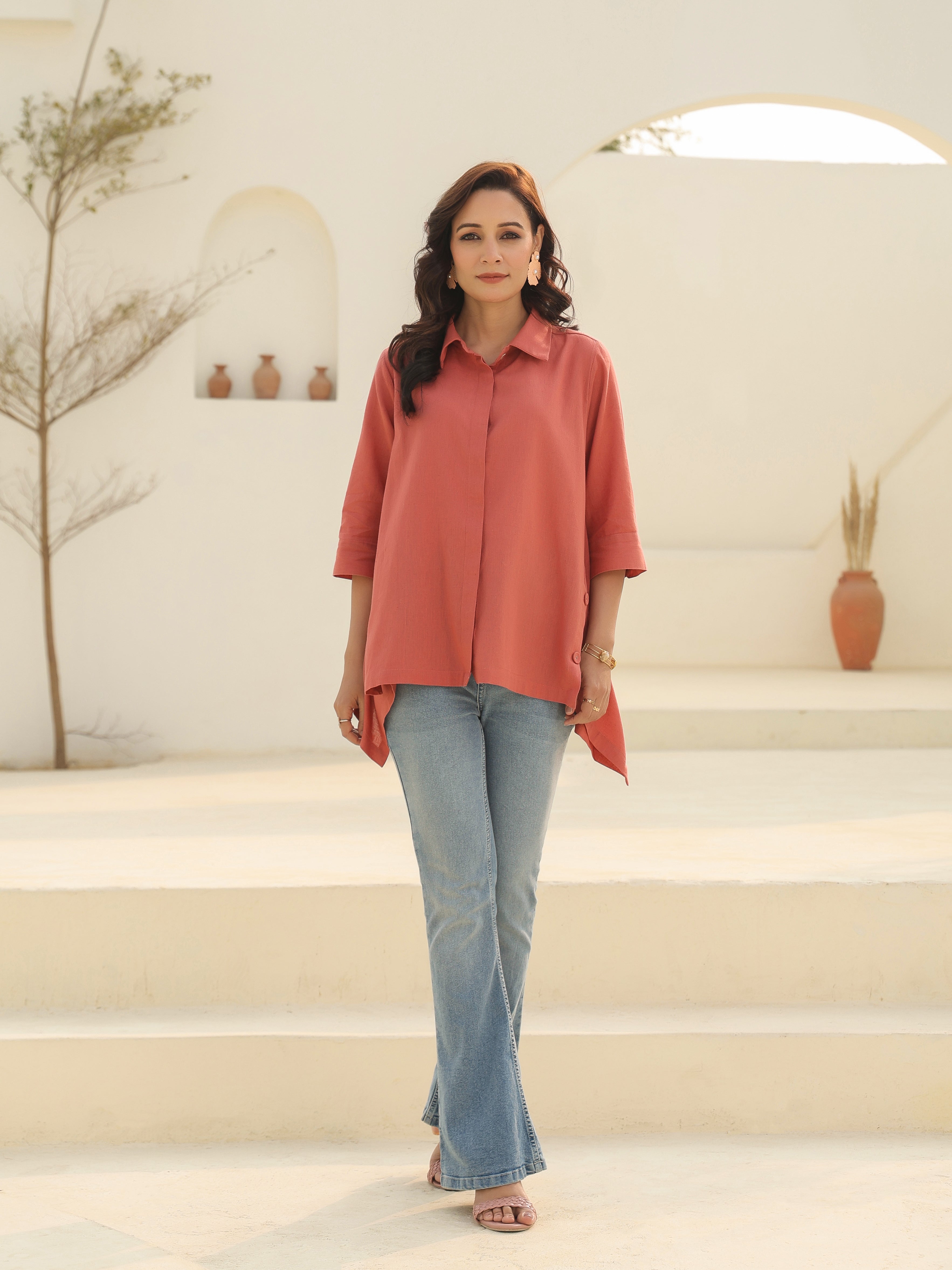 Women Solid Peach Shirt…