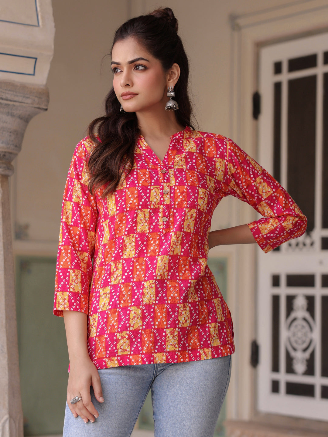 Women Printed Mandarin Collar…
