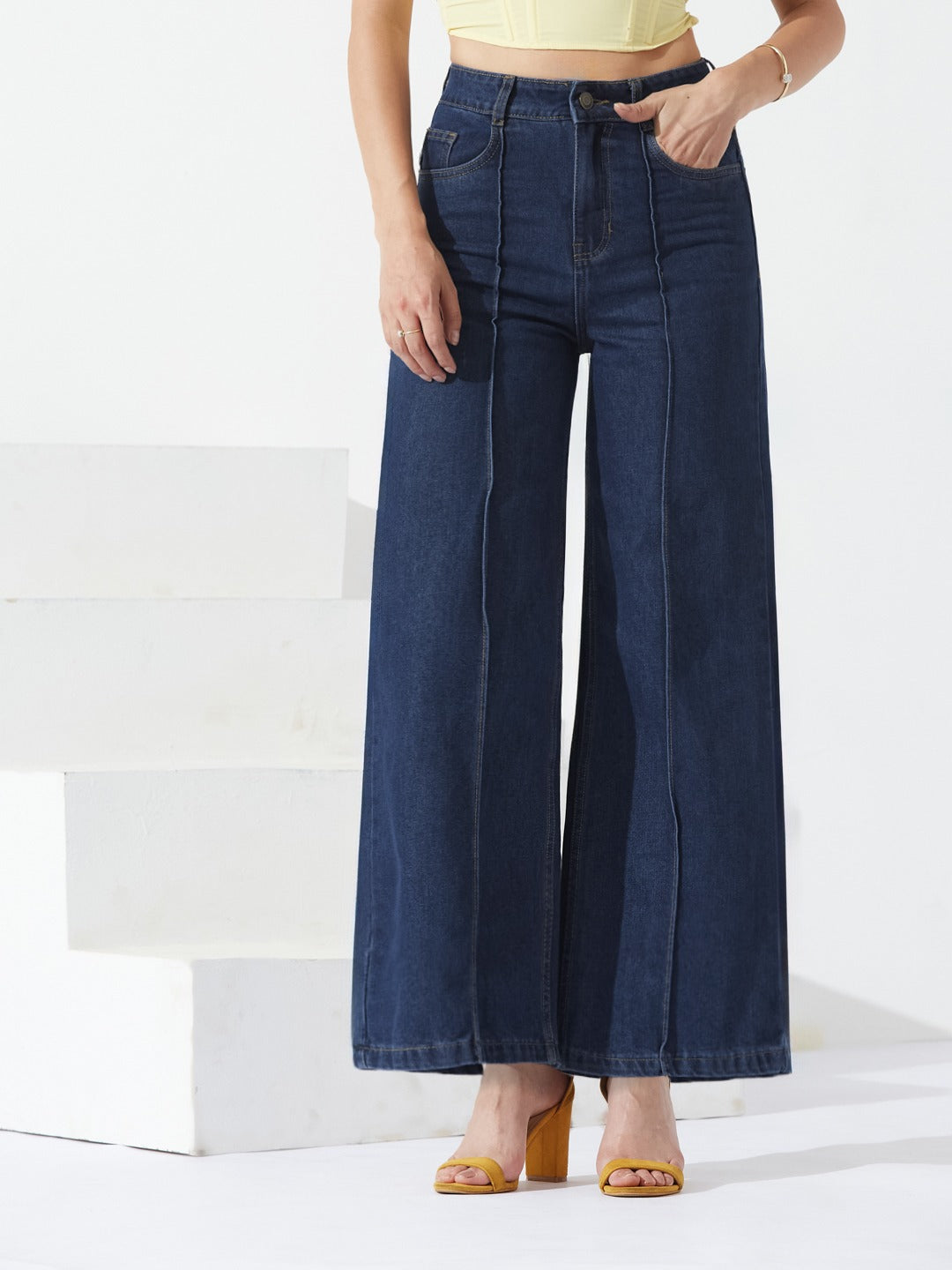 Navy Blue Wide-Leg High-Rise…