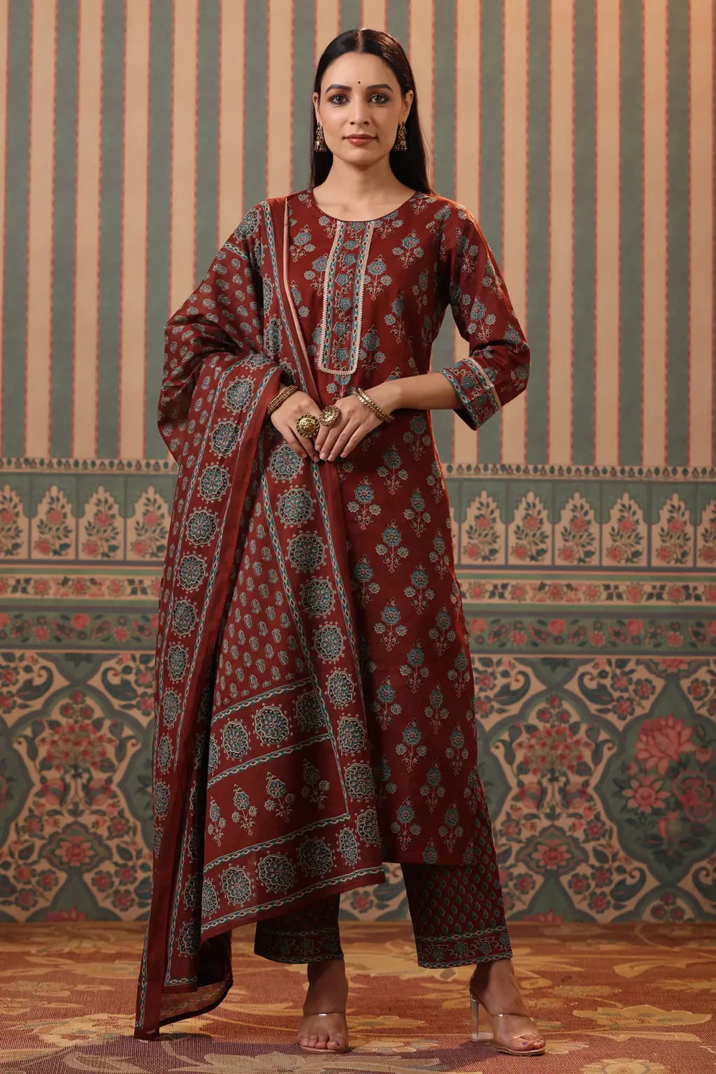 Women Rust Ethnic Printed…