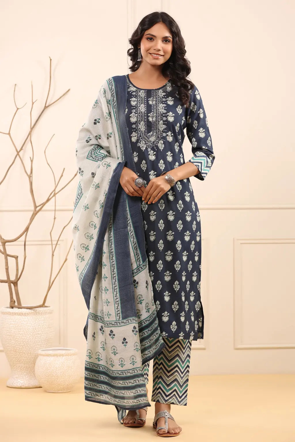 Women Blue Floral Embroidered…