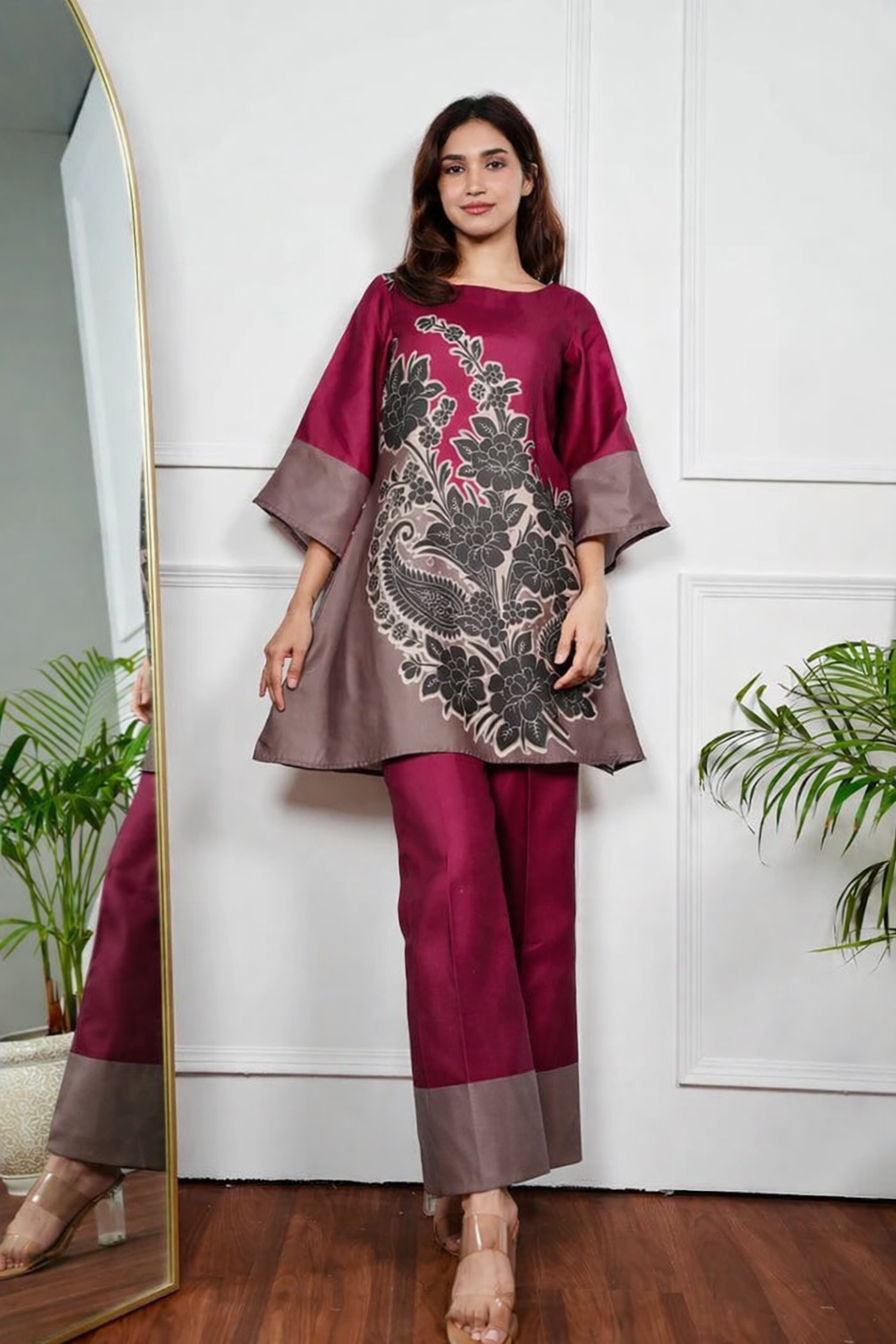 Maroon -Taupe Color,Block Kurta…