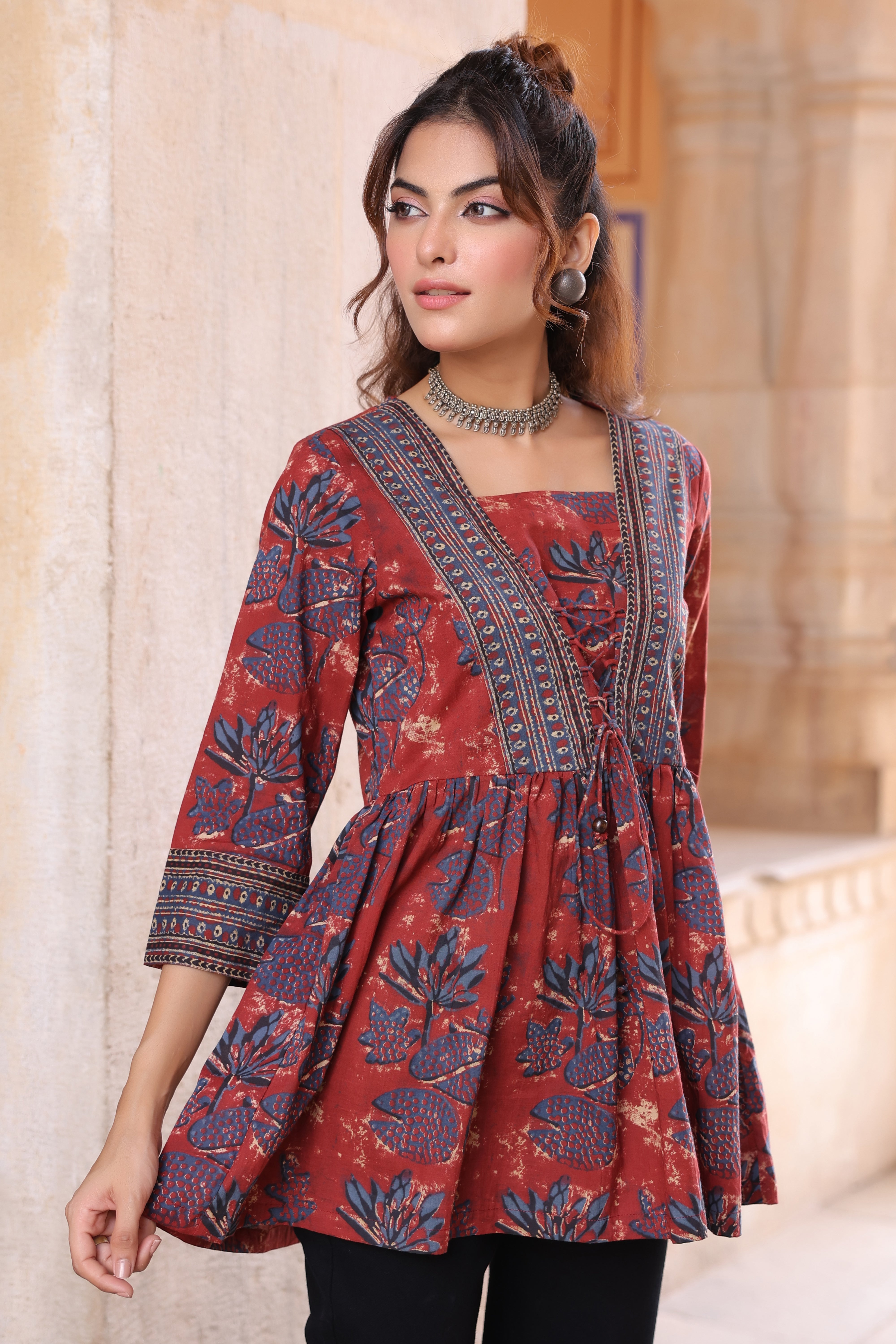 Floral Print Cotton Empire…