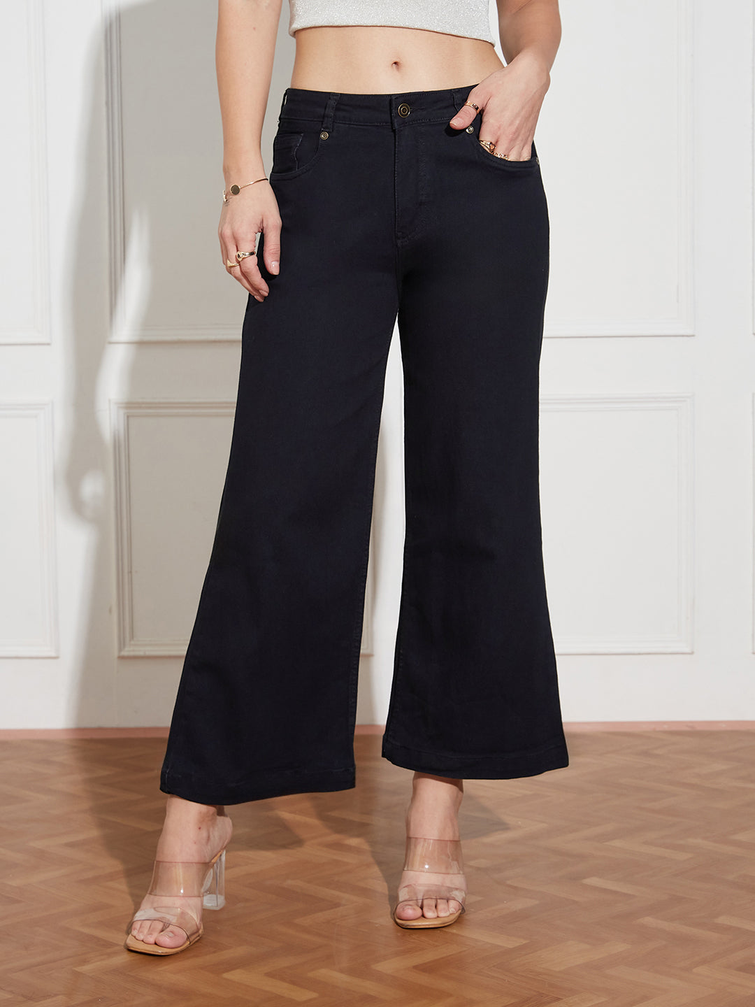 Black Wide-Leg Mid Rise…