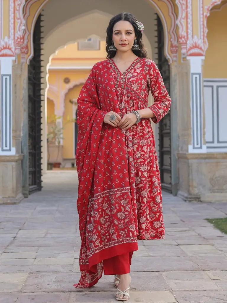 Women Red Floral Printed…