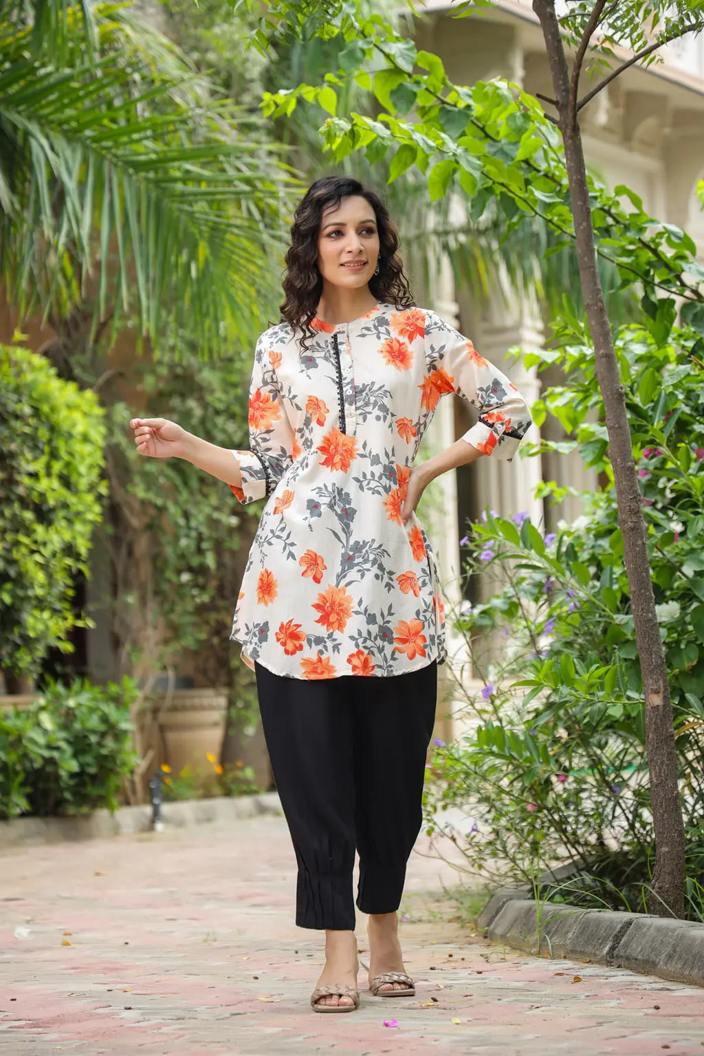 Cream & Orange Floral…