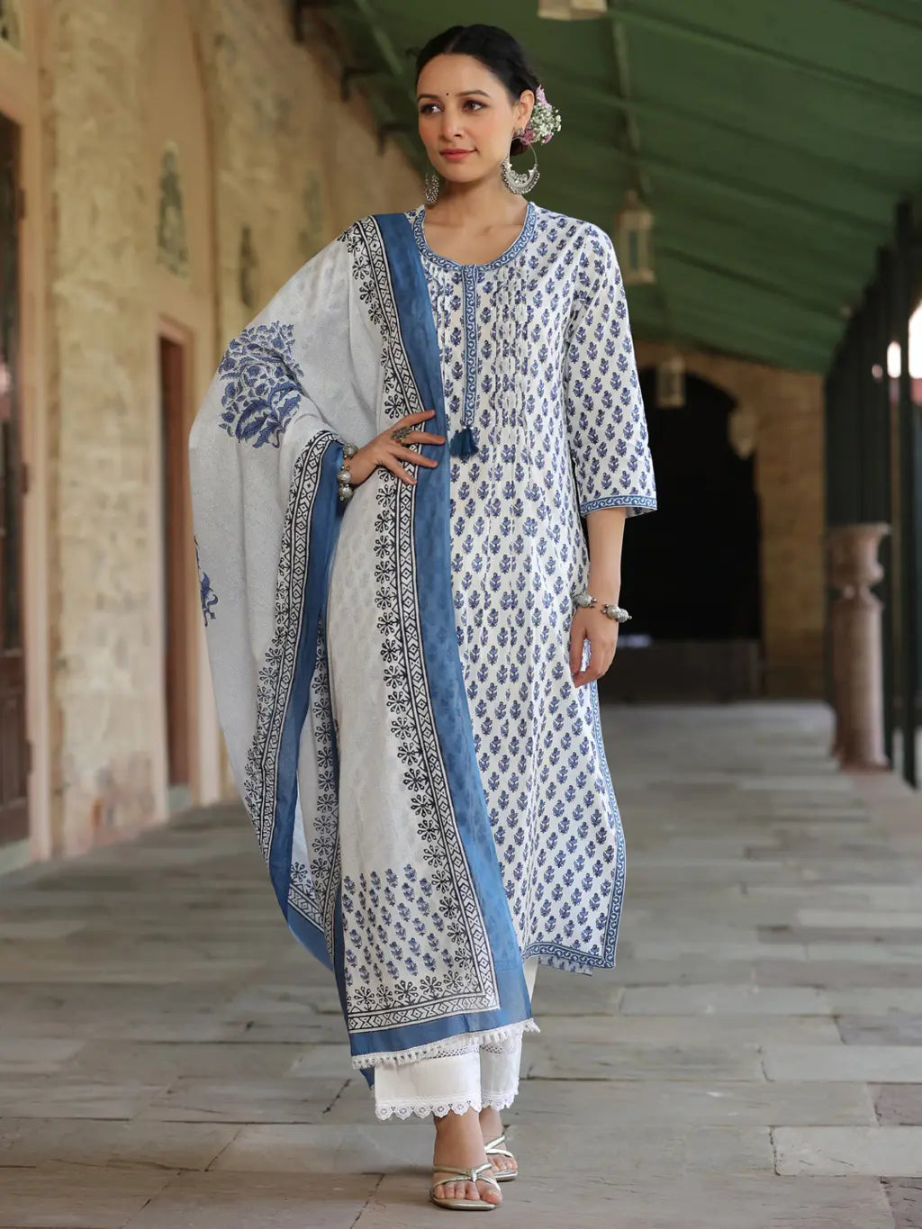 Women Blue-Coloured Ethnic Motifs…