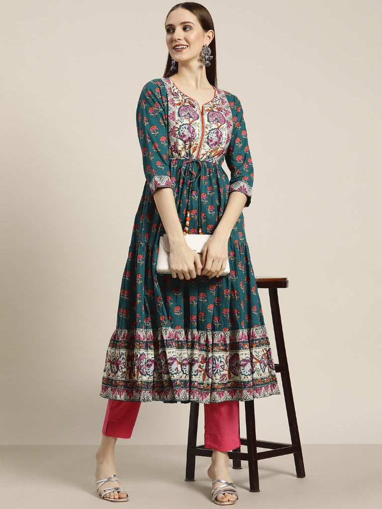 Women's Teal & Beige…