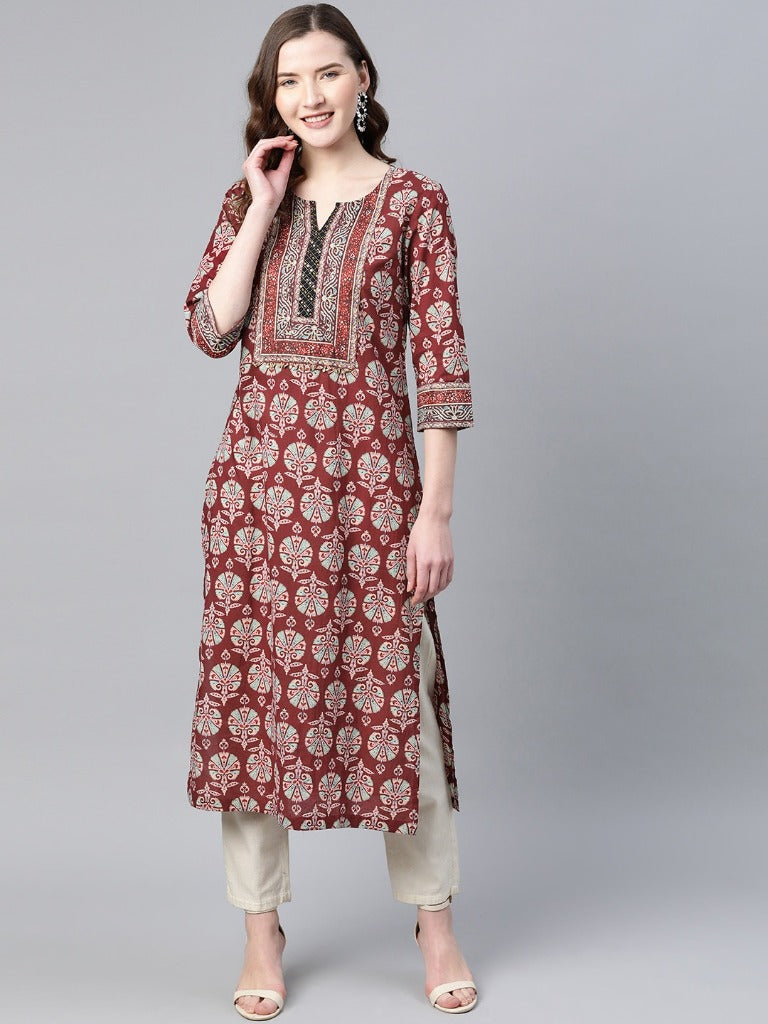 Women Burgundy Pure Cotton…