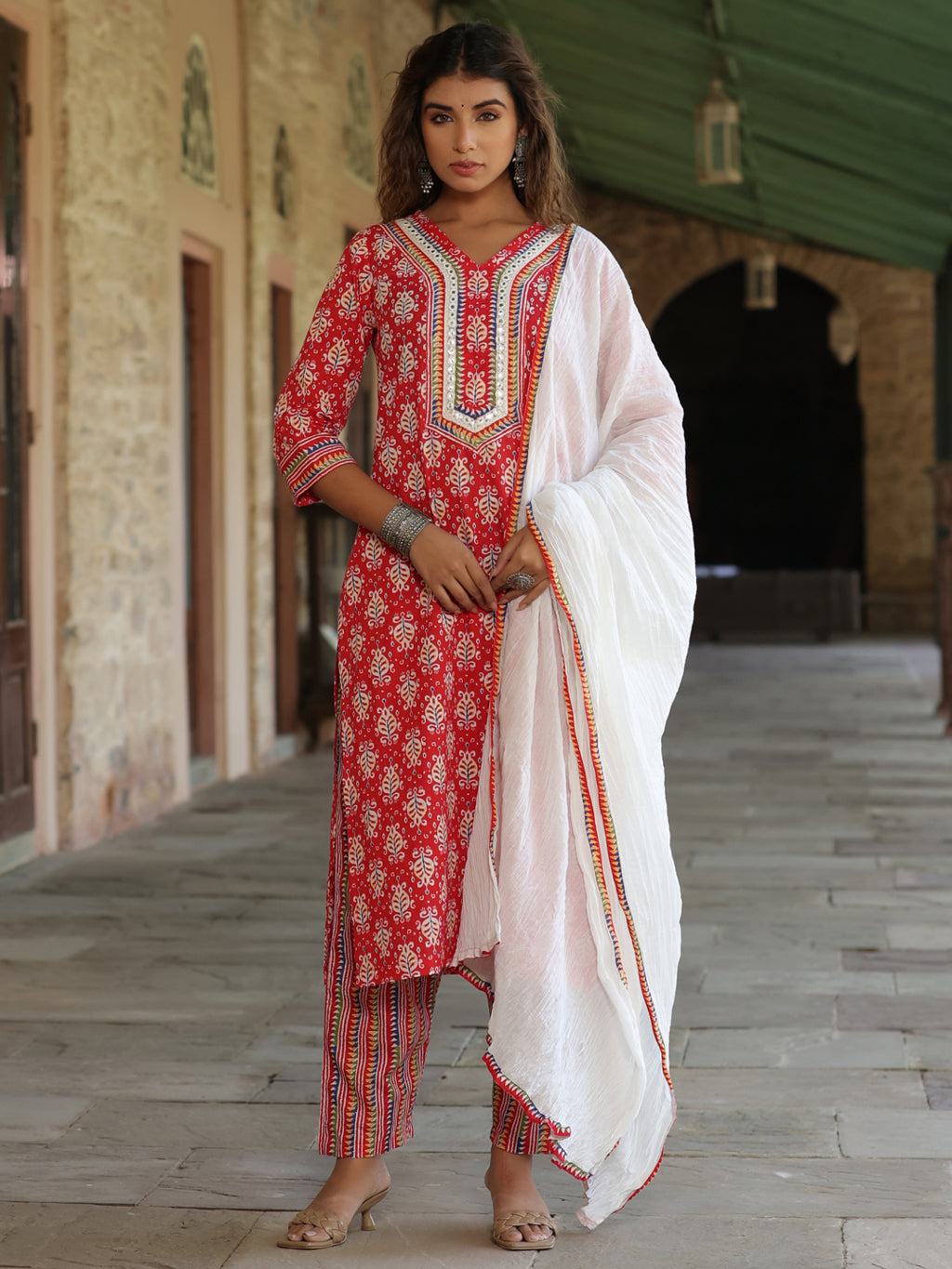Women Red Ethnic Motifs…