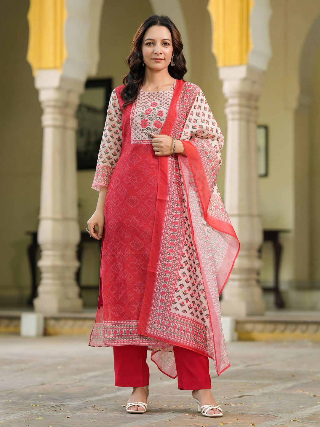 Bandhani Printed Sequinned Chanderi…