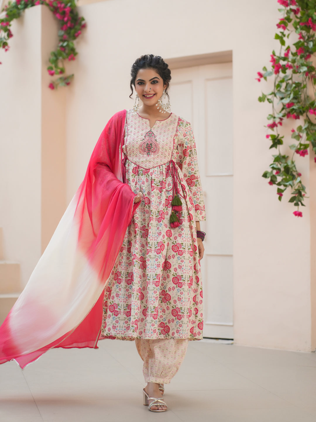 Floral Printed Thread Work…