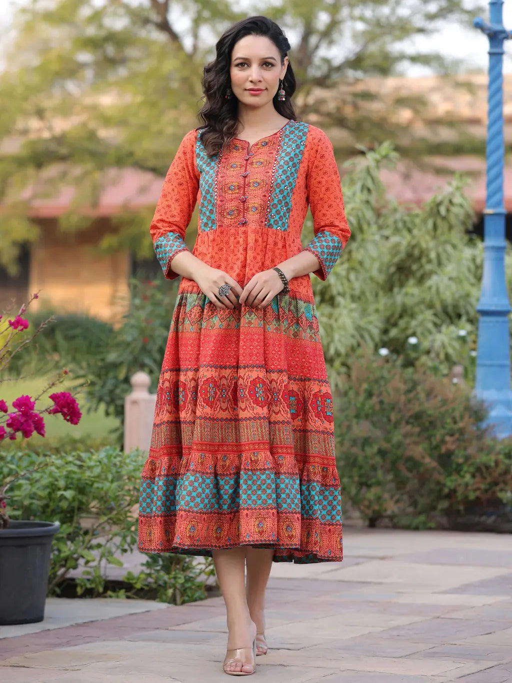 Women Orange Ethnic Motifs…