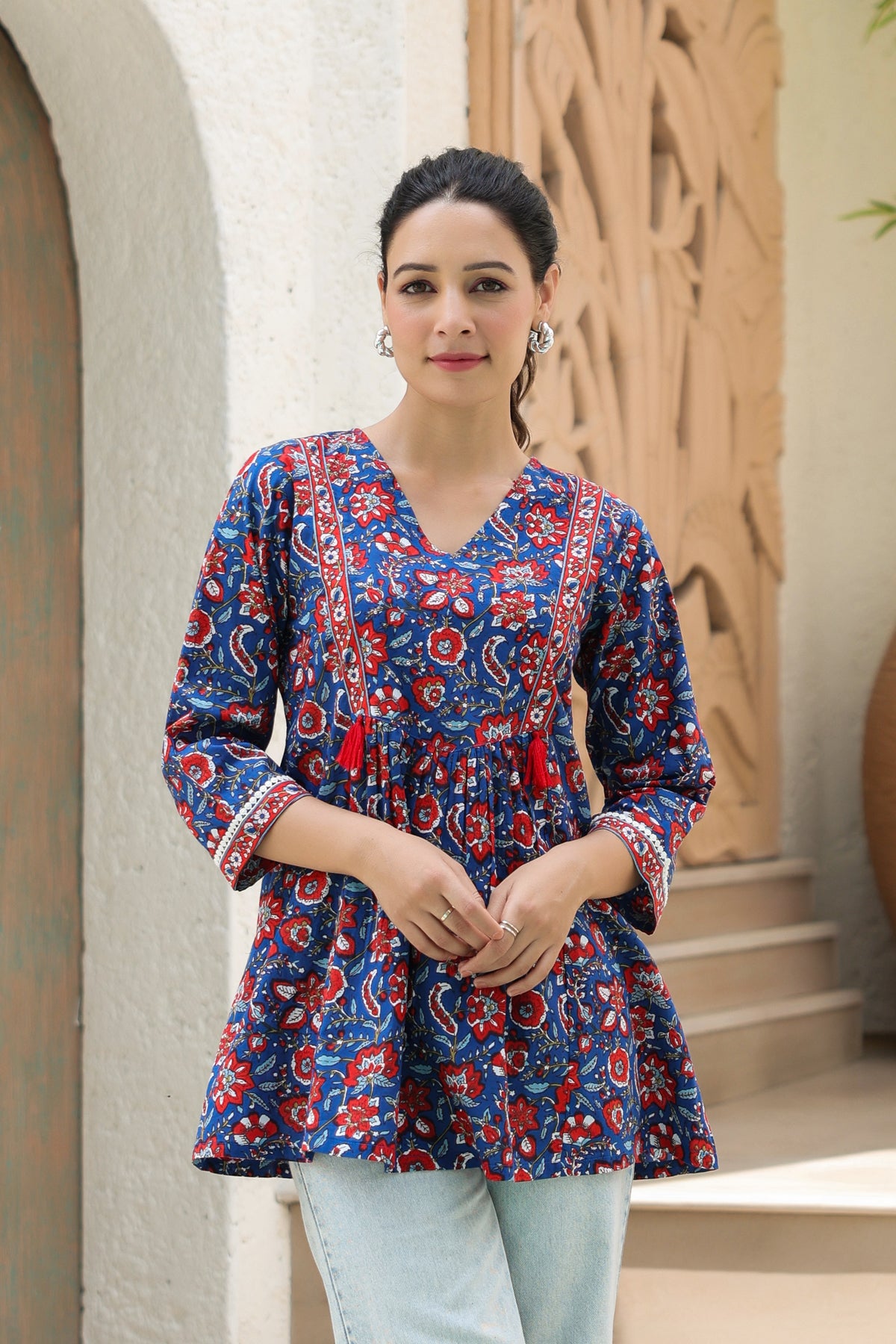 Floral Print Cotton Empire…