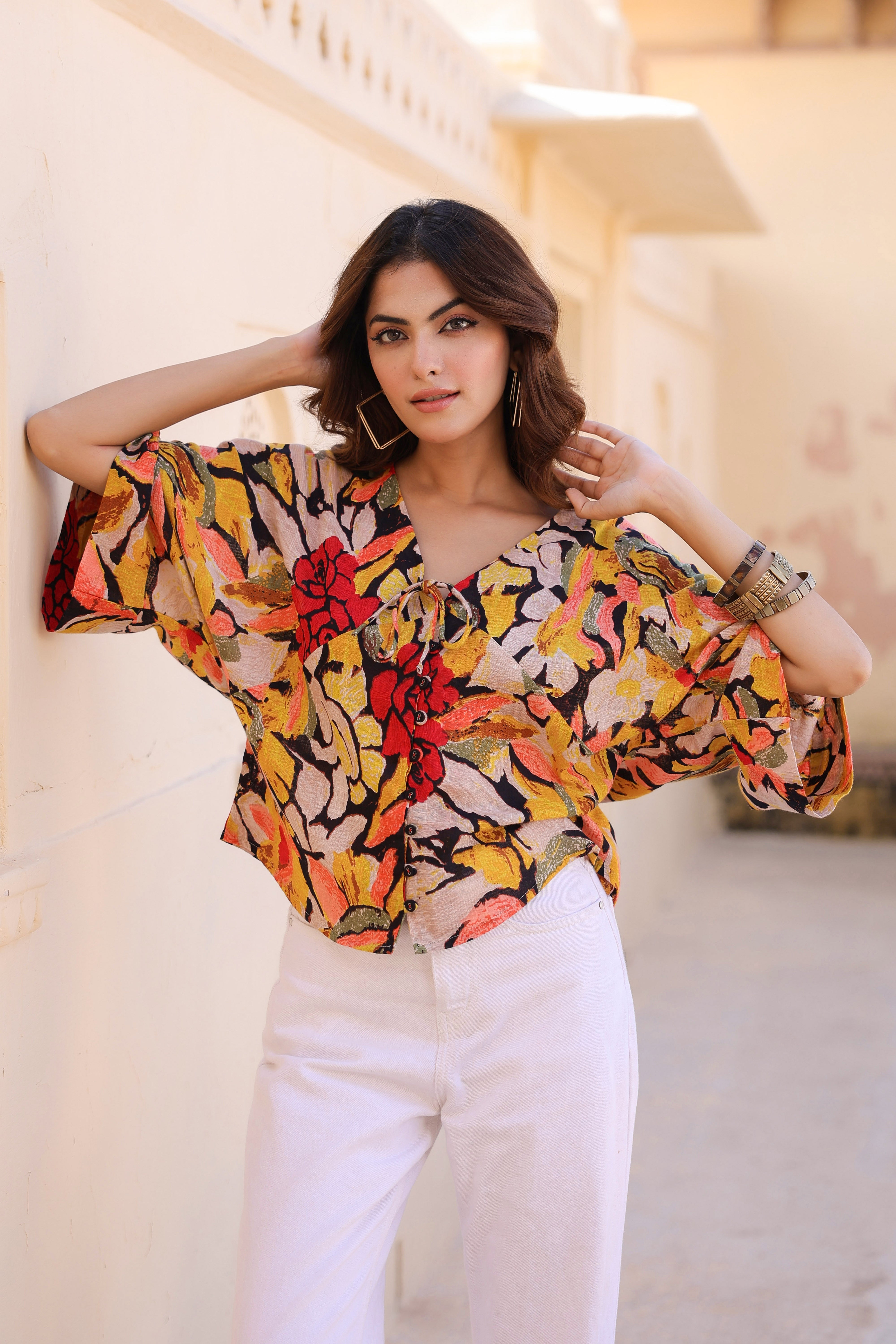 Floral Print Kimono Sleeve…