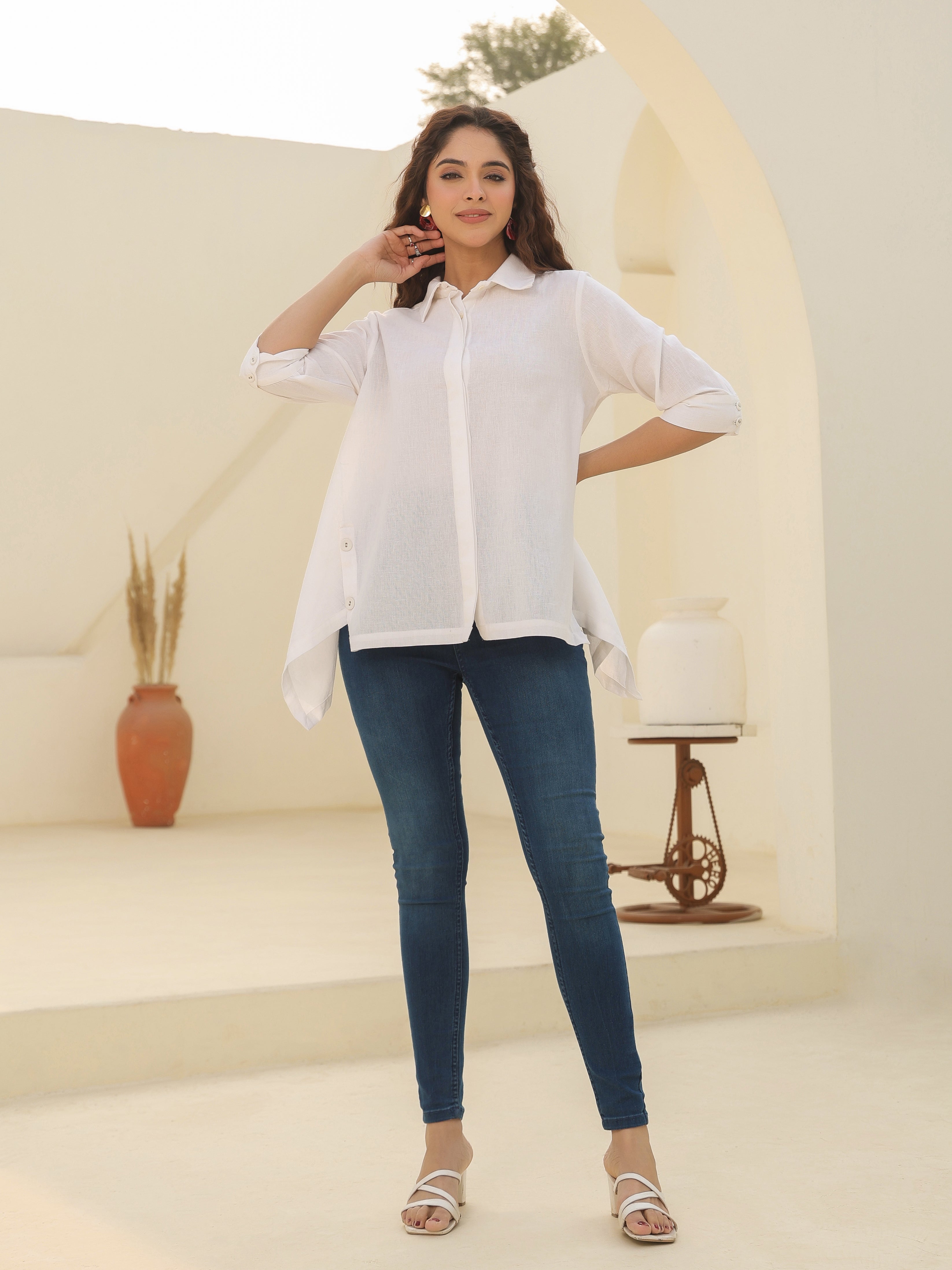 Shirt Collar Cuffed Sleeves…