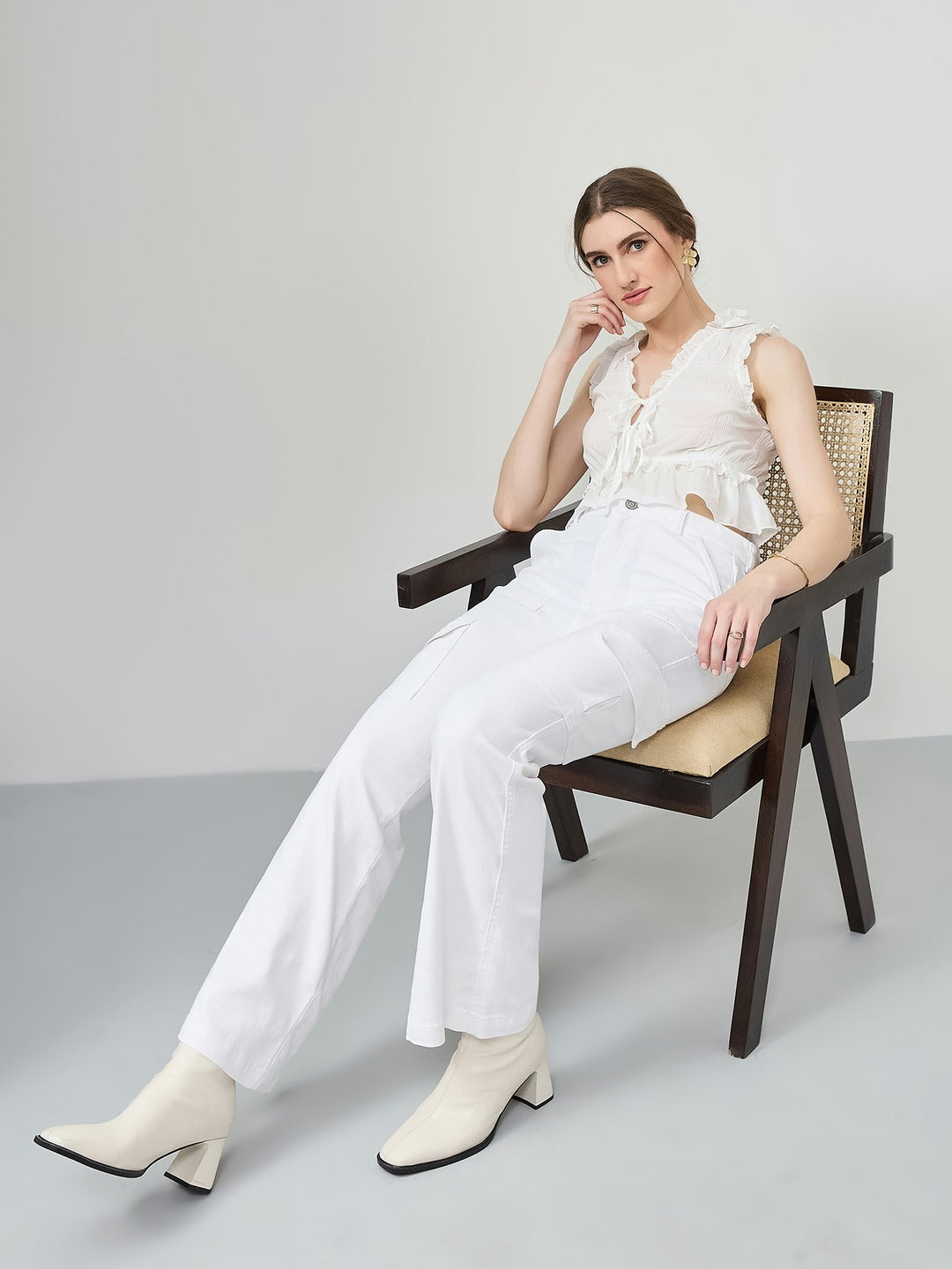 White Wide-Leg High-Rise Stretchable…