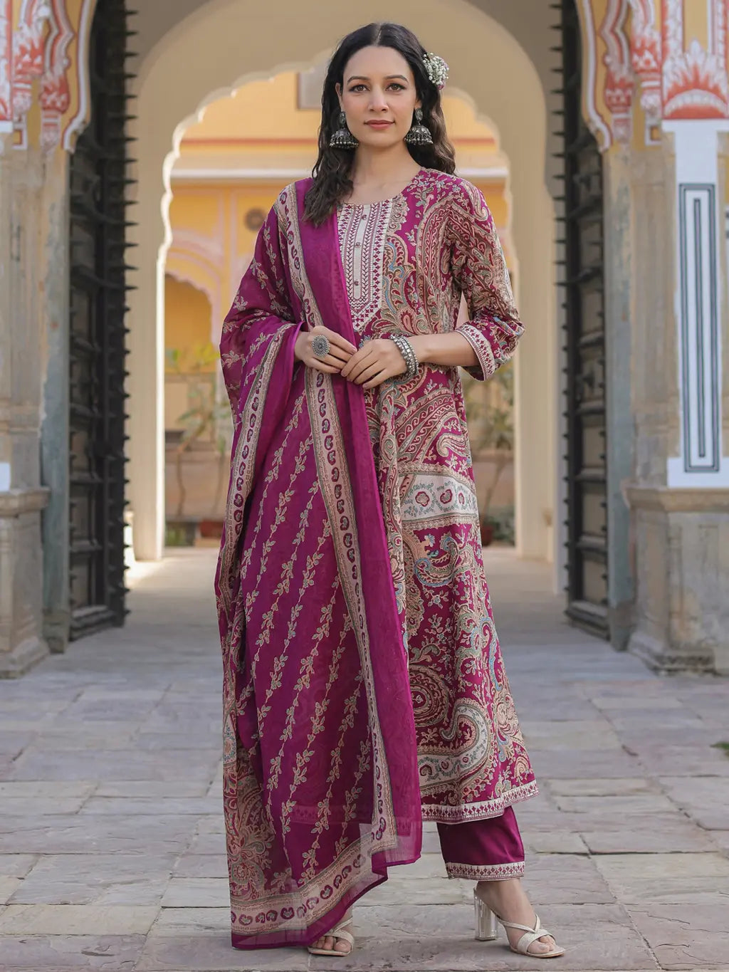 Women Wine Paisley Printed…