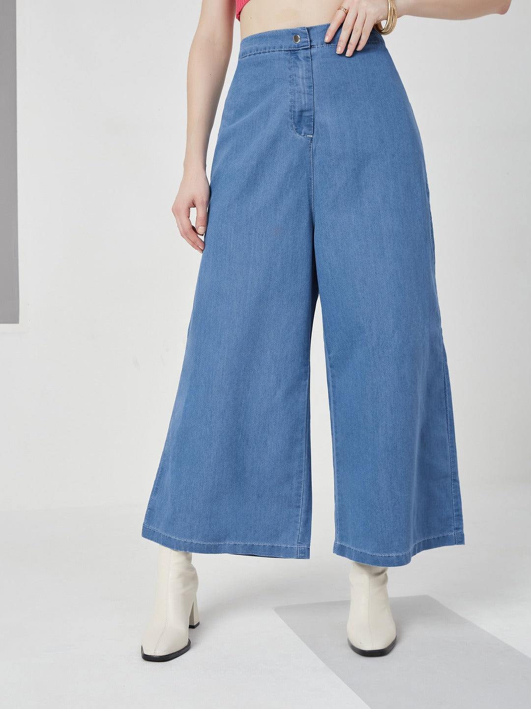 Blue Flared Wide-Leg high-rise…