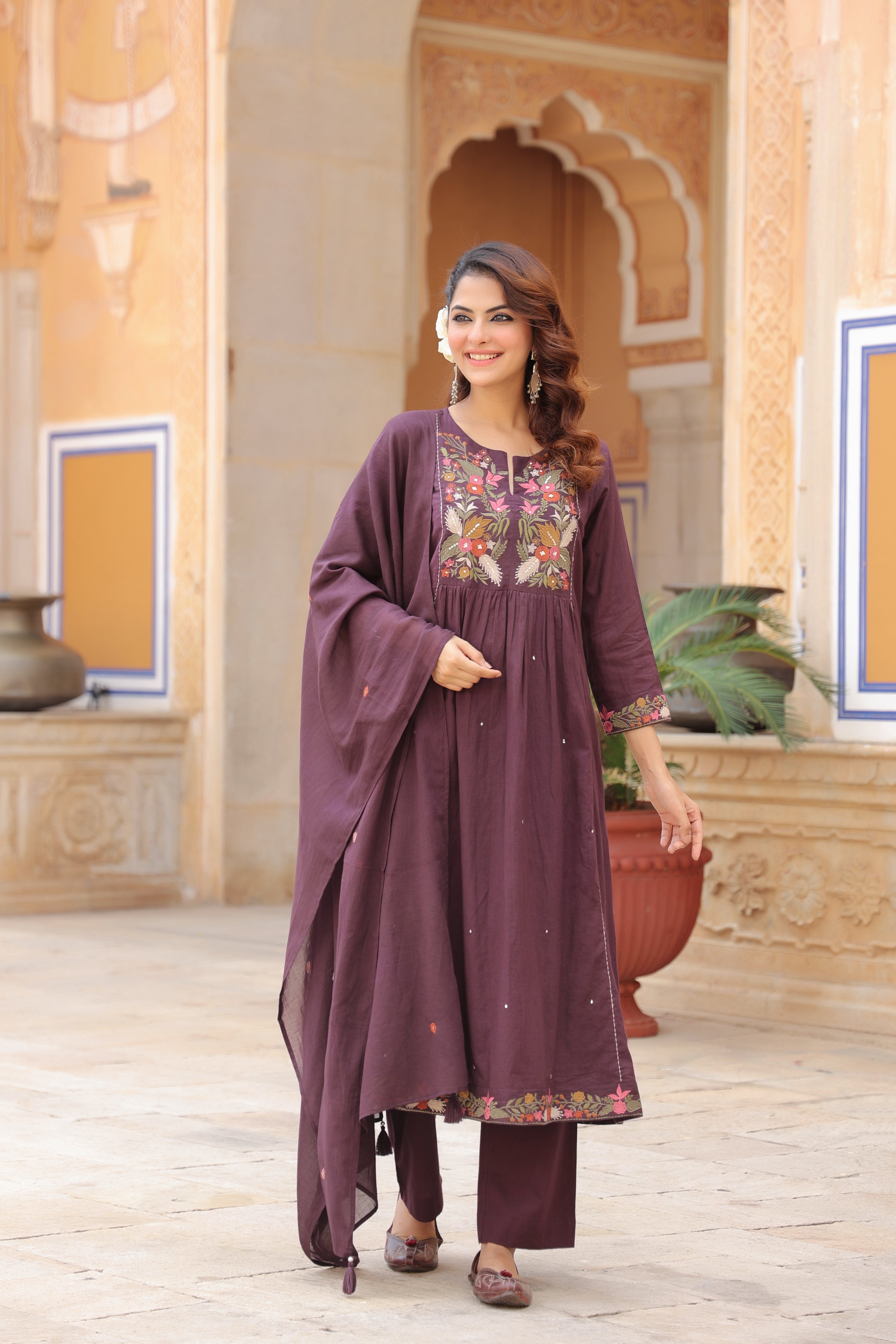 Women Floral Embroidered Regular…