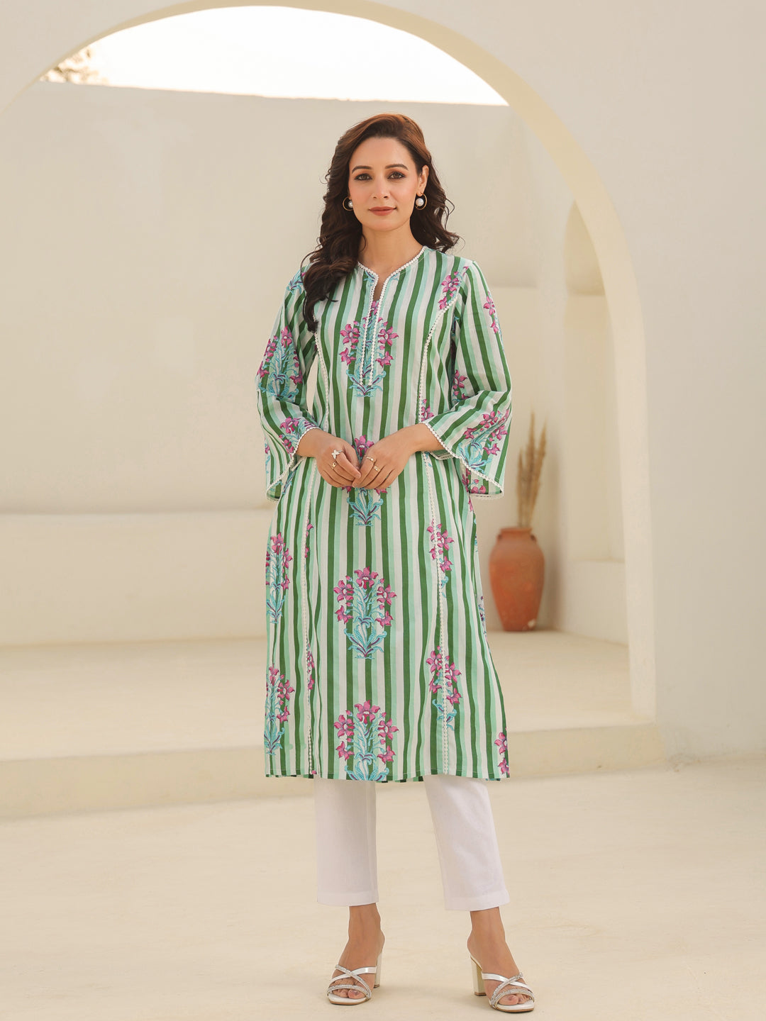 Women Strip Printed Pure…