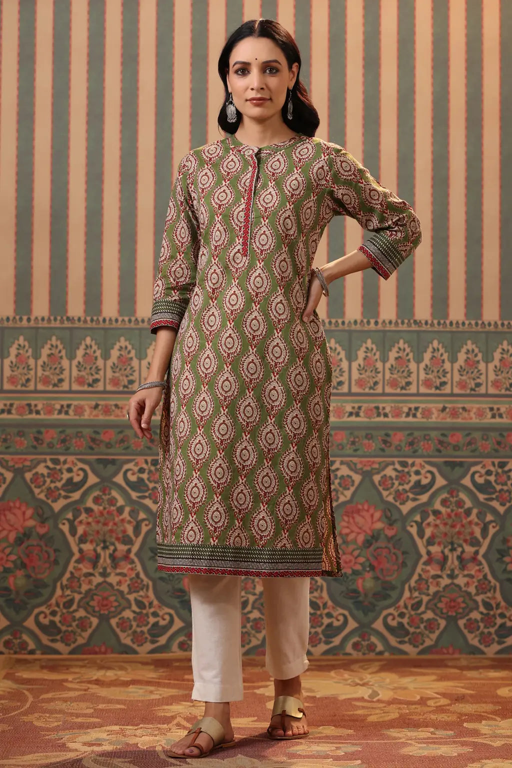 Women Green Ethnic Motifs…