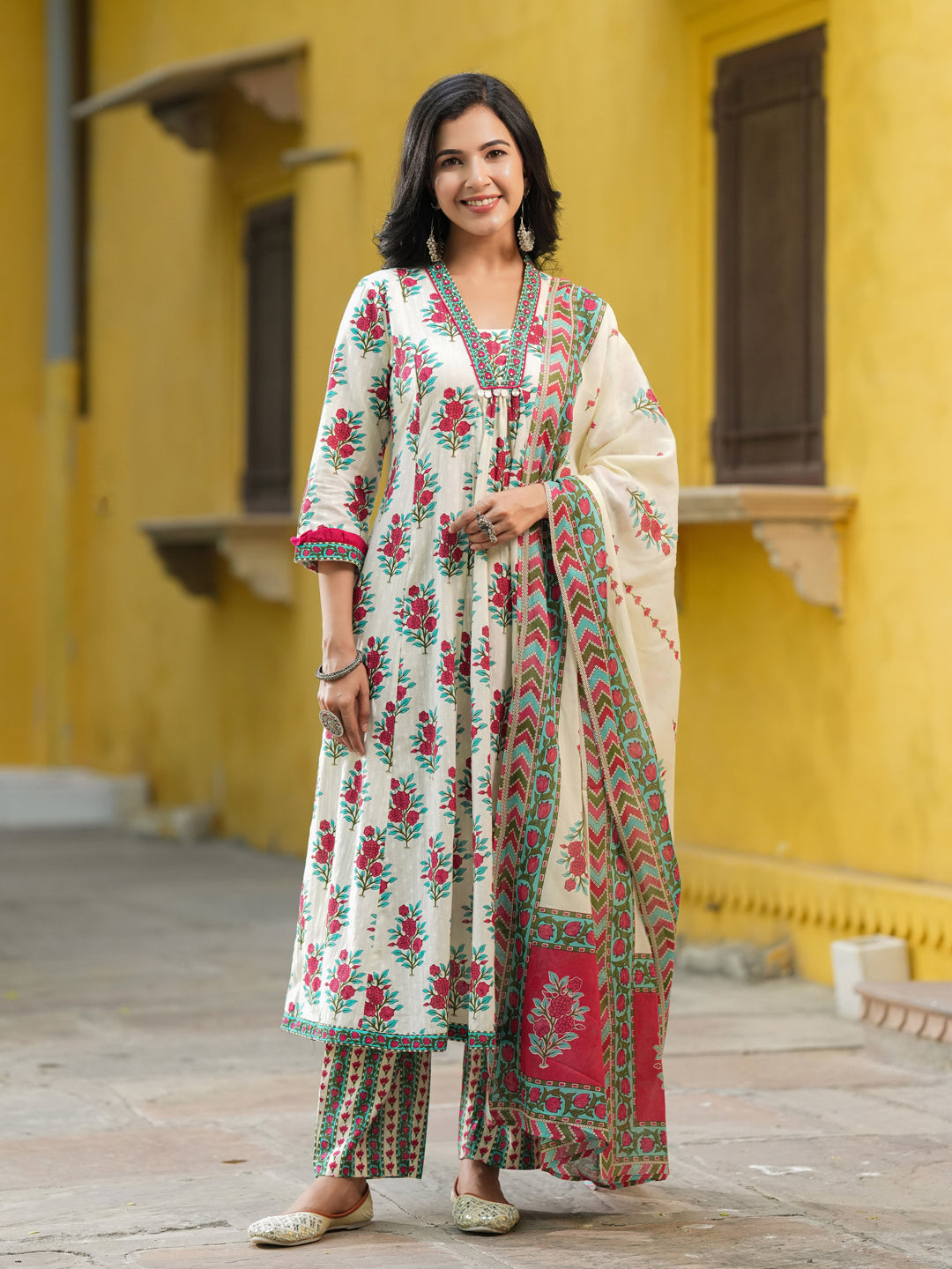 Floral Printed Thread Work…