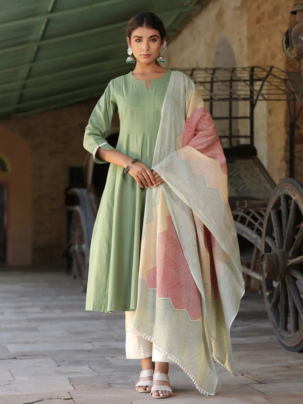 Women Green Solid Yoke…