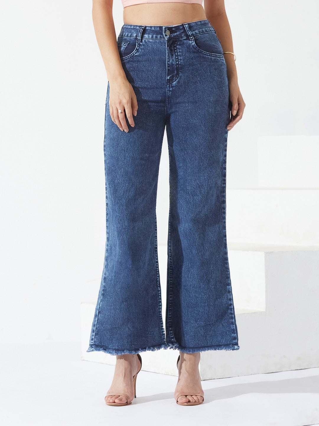 Navy-Blue Wide-Leg high-rise Stretchable…