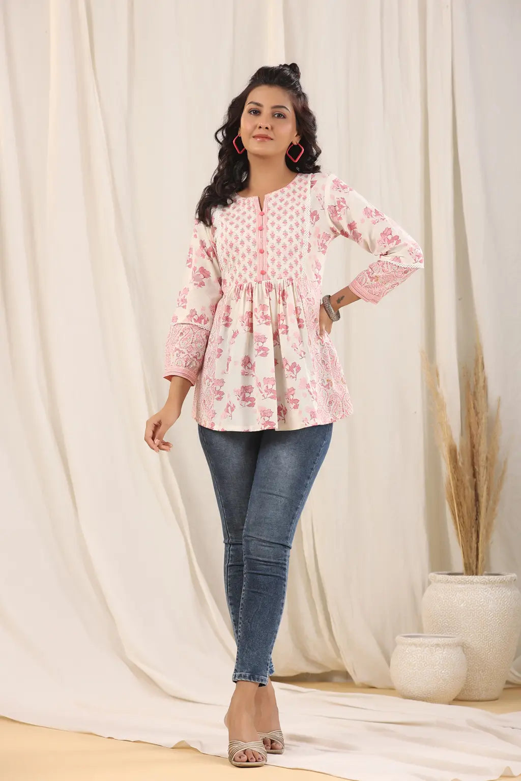 Women Peach Ethnic Motifs…