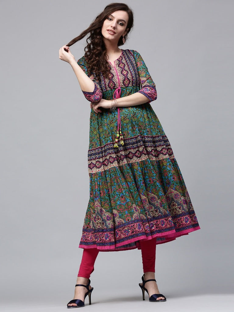 Women Green Printed Pure…
