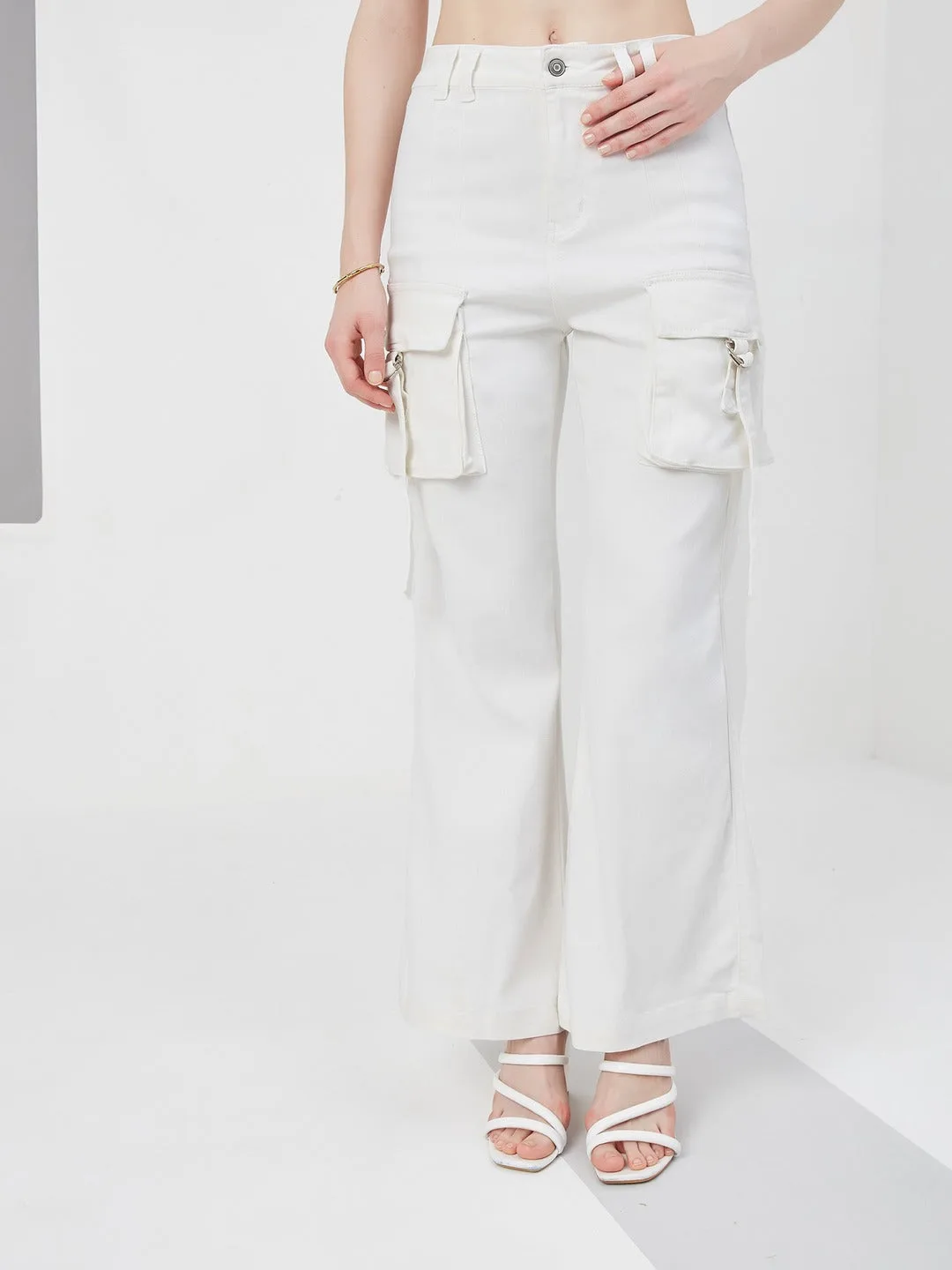 White Bootcut high-rise Regular Stretchable Denim Jeans for Women