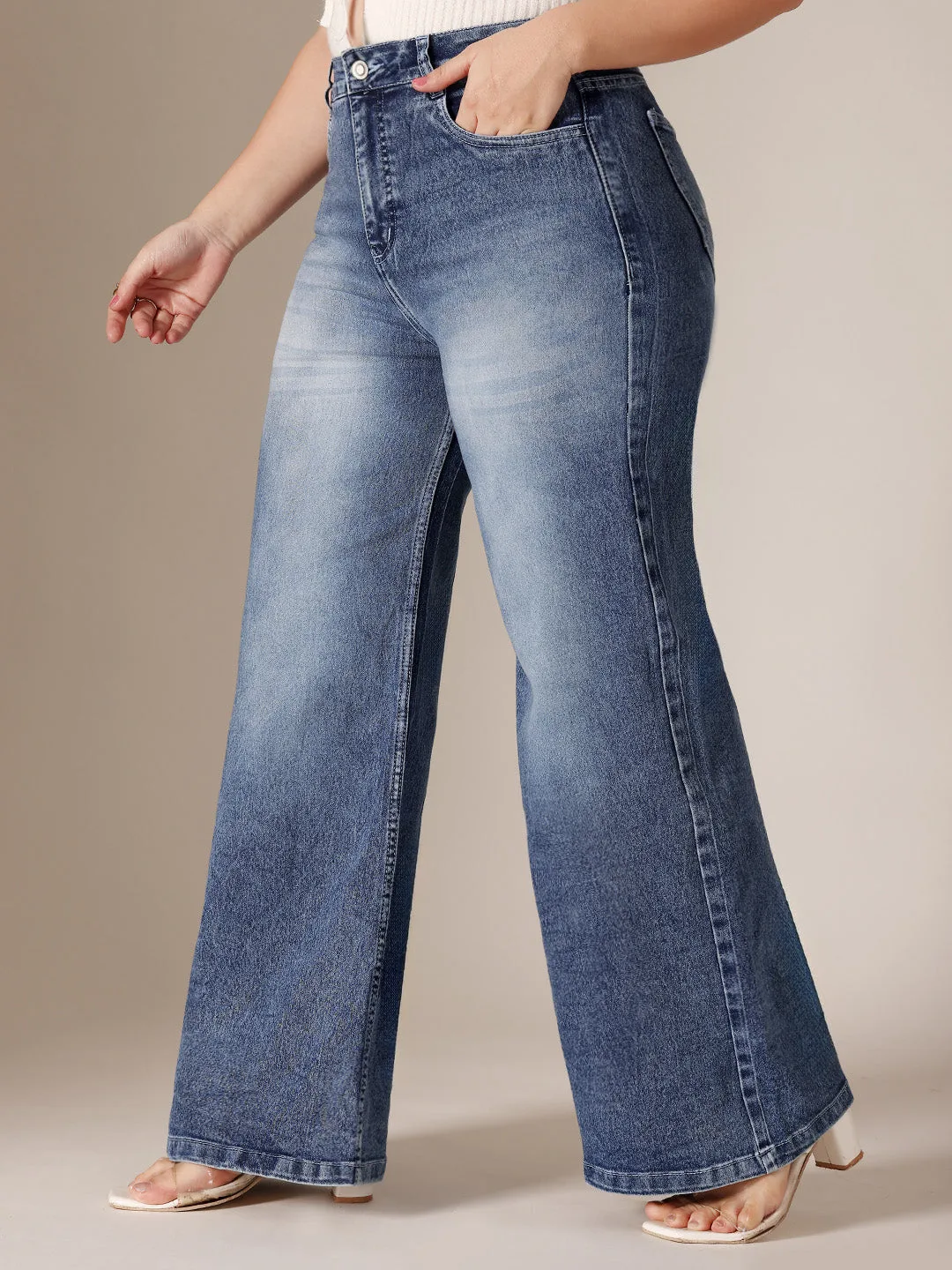CHASEshape™ Light-Shaping Mid Blue High Rise Stretchable Denim Wide Leg Jeans for Women