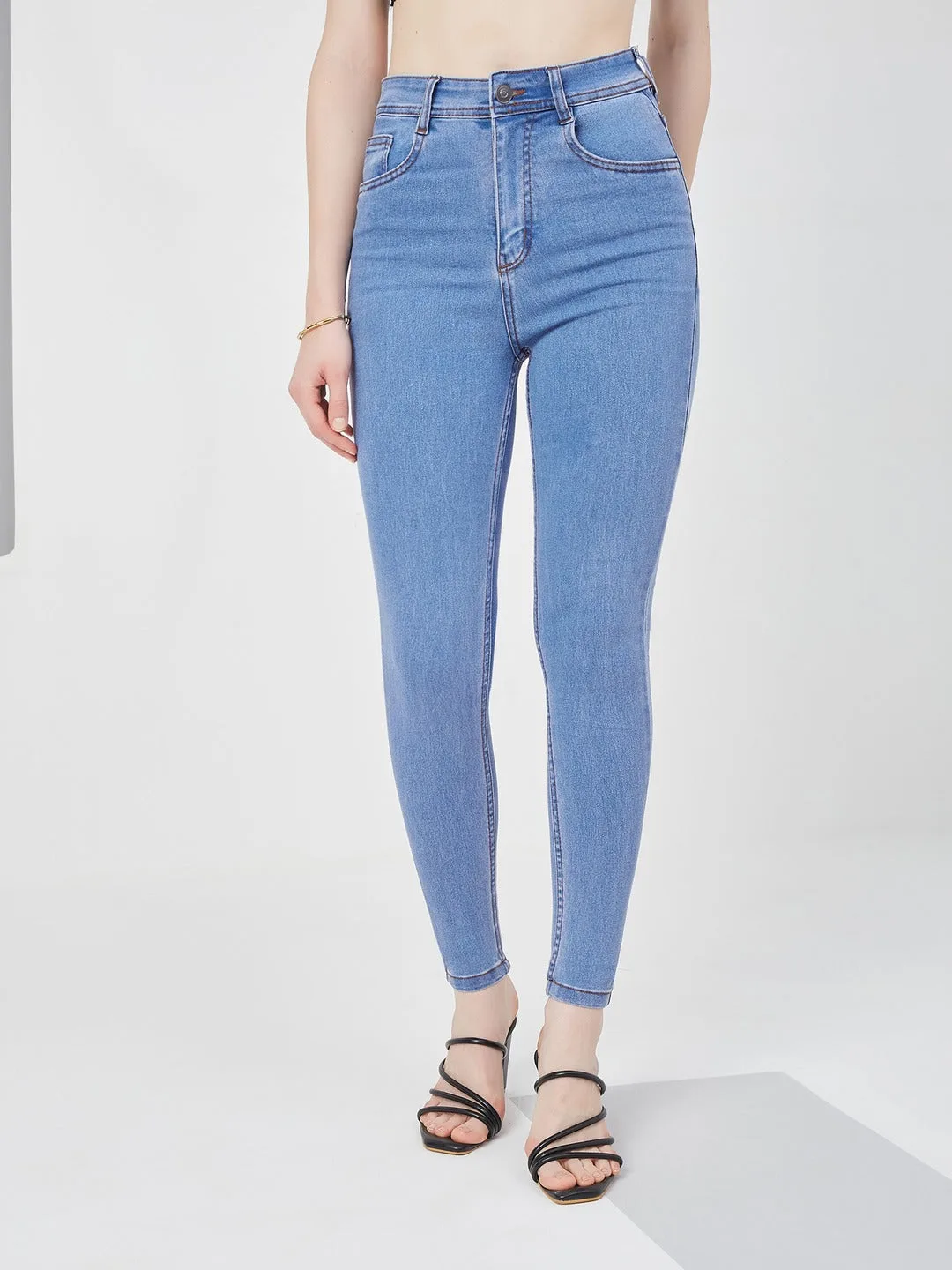 Blue Skinny high-rise Distressed Denim Jeans for Women
