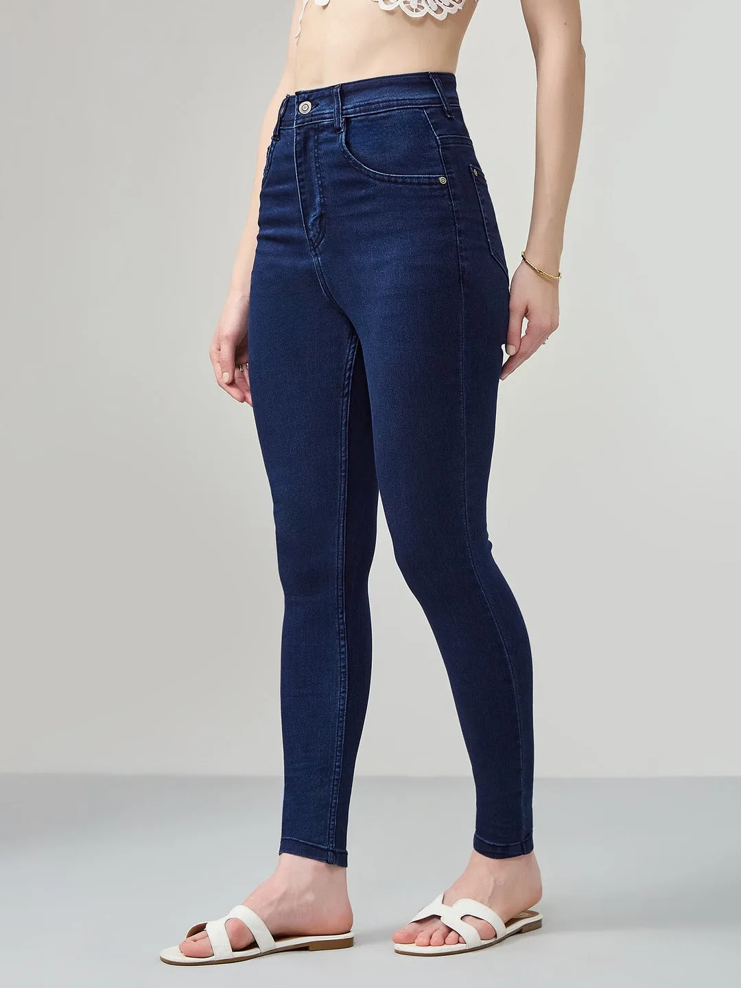 Navy Blue Skinny Fit high-rise Stretchable Denim Jeans for Women