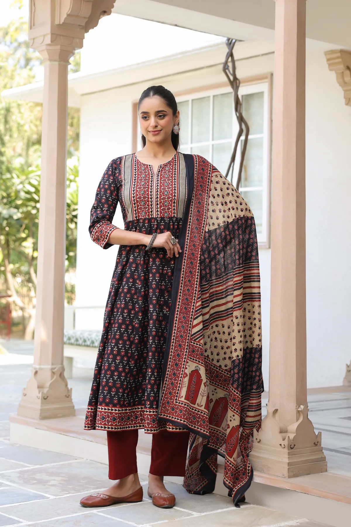 Ethnic Motifs Printed Pure Cotton Kurta with Trousers & With Dupatta
