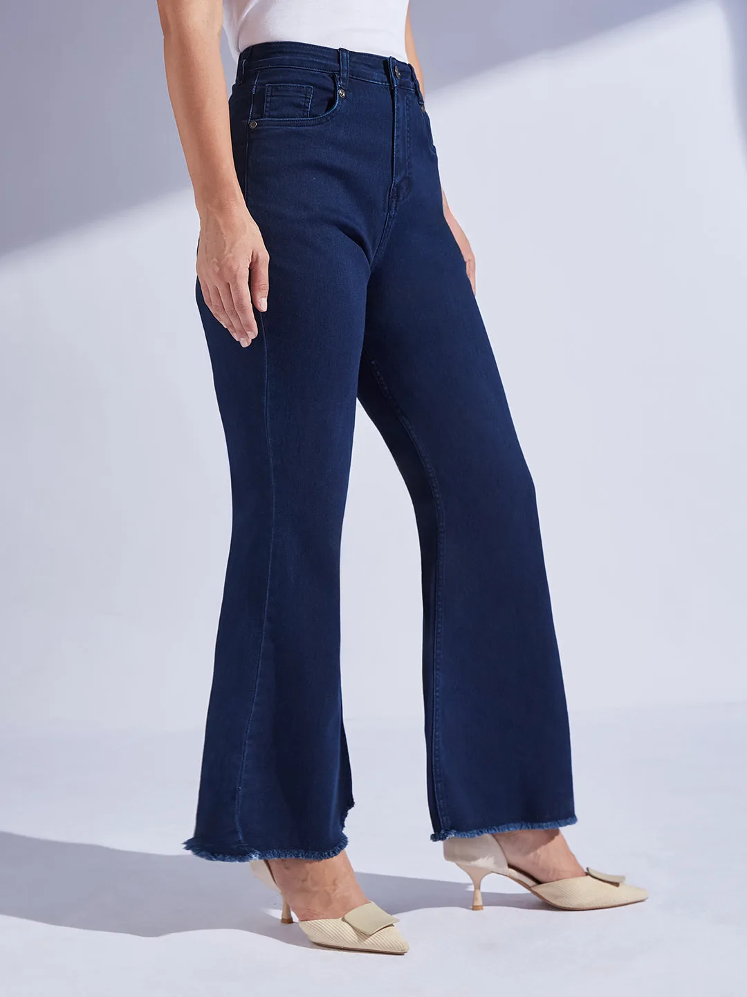 Navy Blue Bootcut High Rise Clean Look Regular-Length Stretchable Denim Jeans for Women