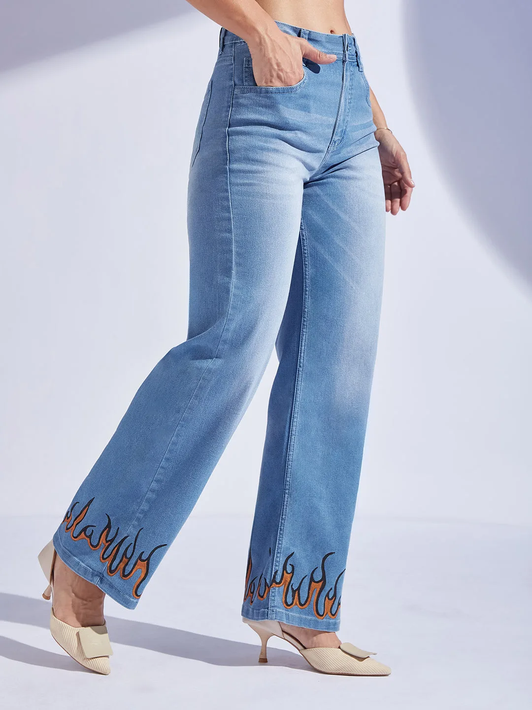 Hand Painted Denims: Order of the Phoenix Straight-Fit Mid-Rise Jeans for Women